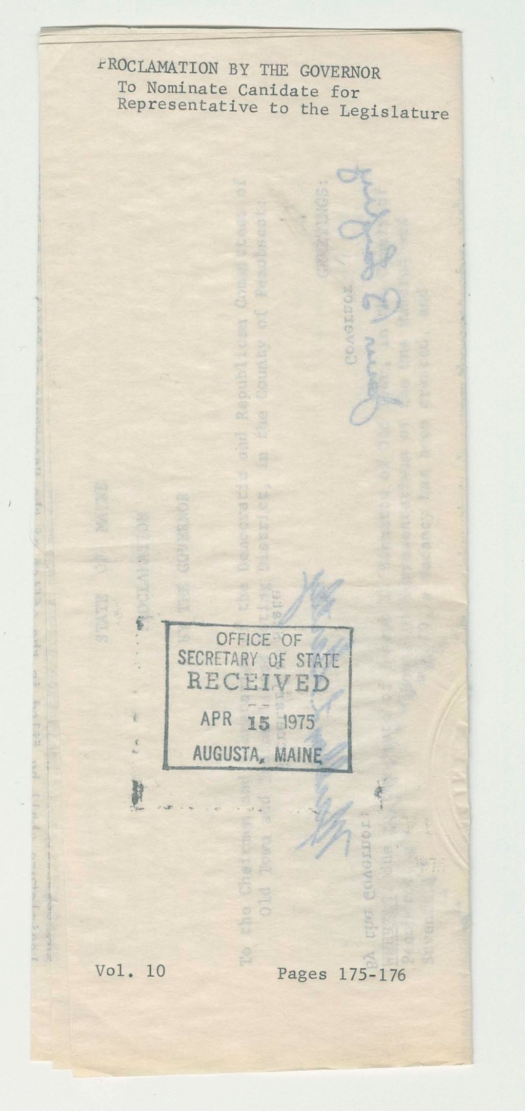 Miniature of To Nominate Candidate for Representative to the Legislature