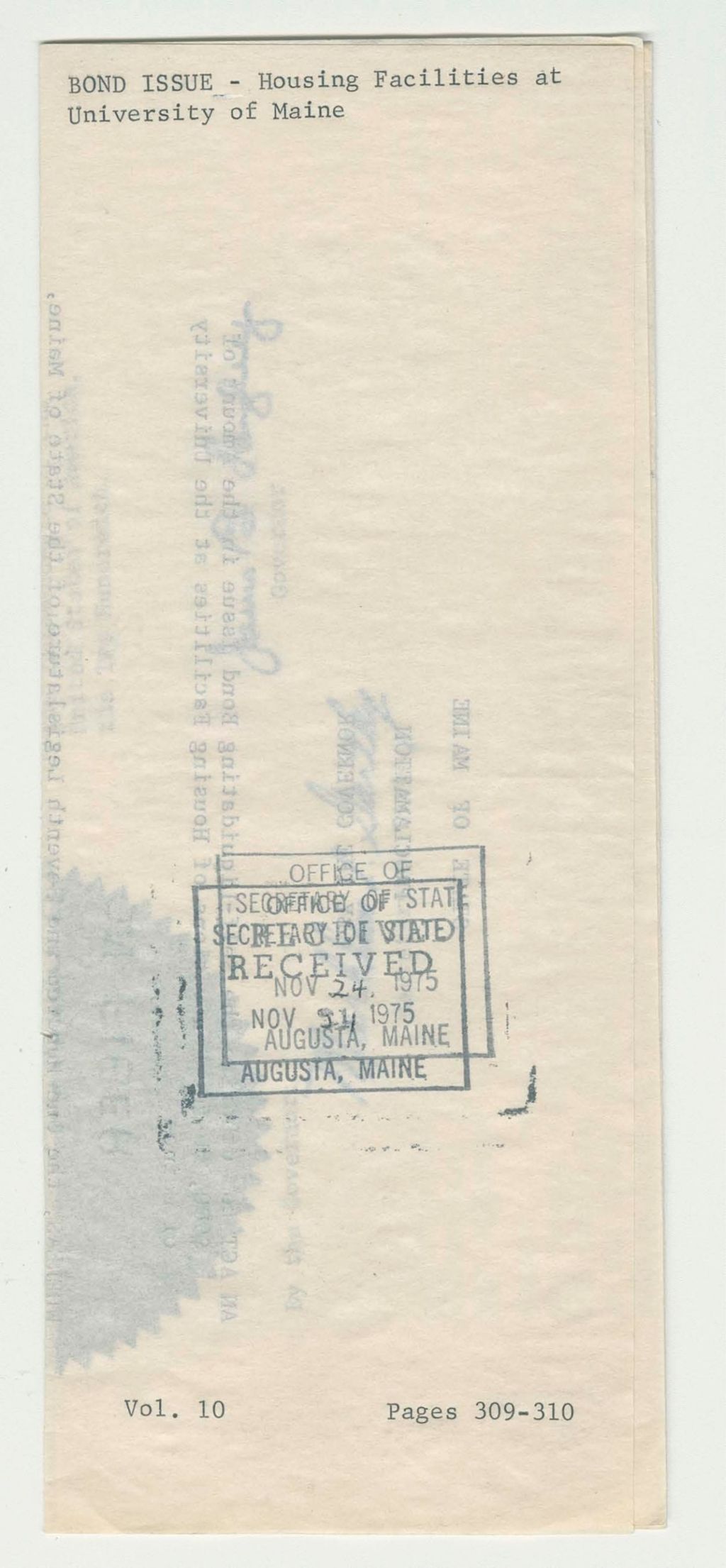 Miniature of Bond Issue- Housing Facilities at University of Maine