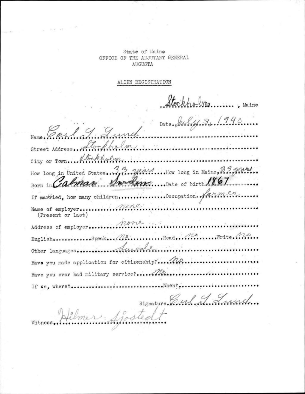 Miniature of Alien Registration- Gund, Carl Y. (Saint Agatha, Aroostook County)
