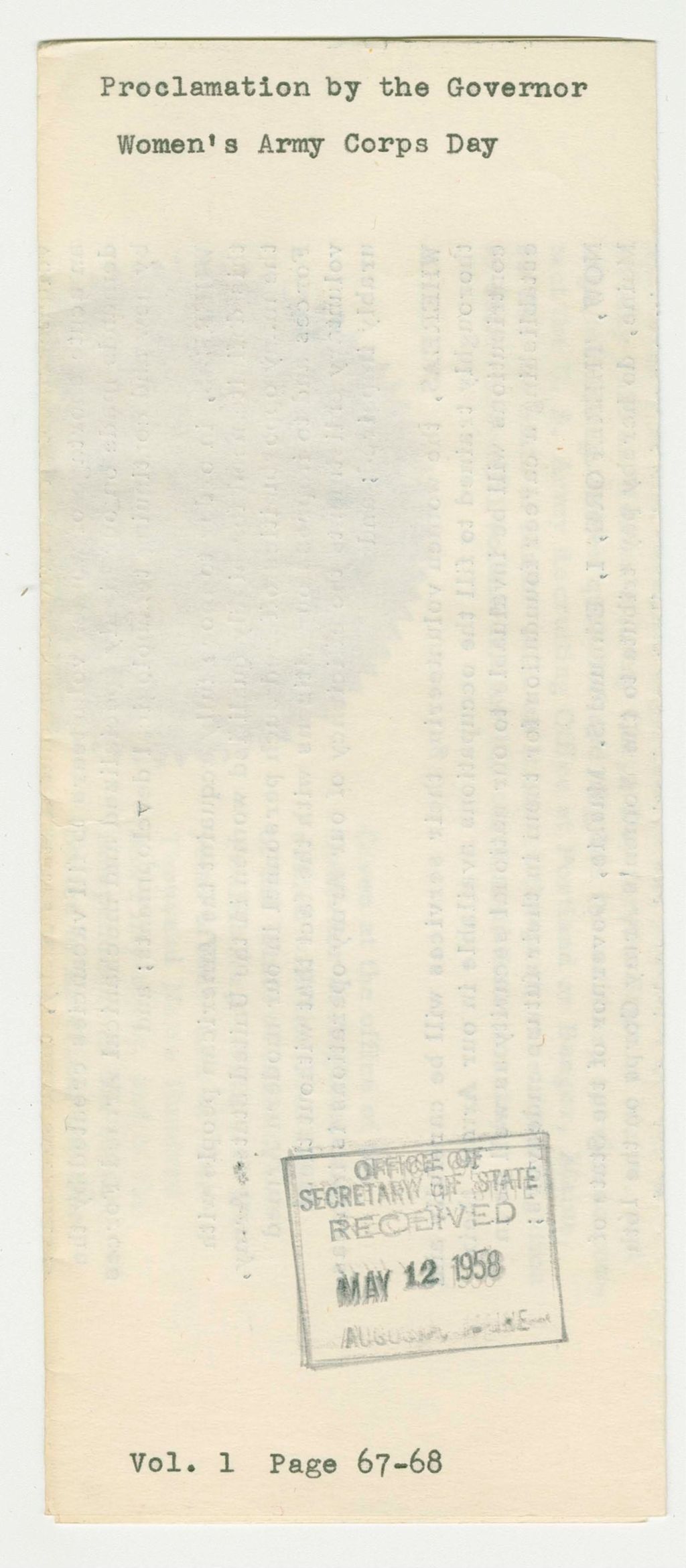 Miniature of Women's Army Corps Day Proclamation