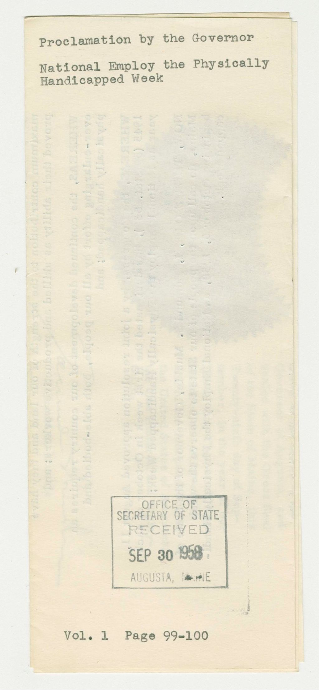 Miniature of National Employ the Physically Handicapped Week Proclamation