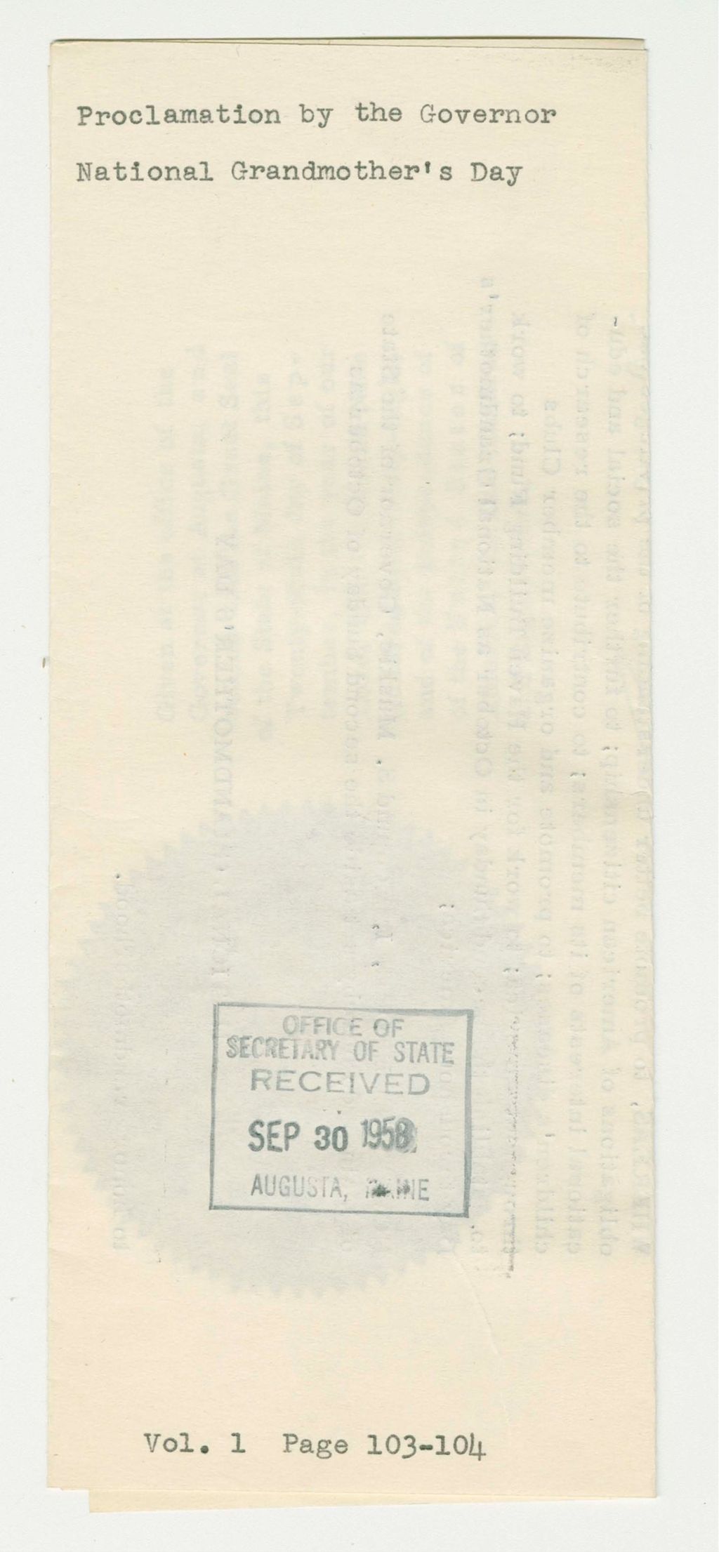 Miniature of National Grandmother's Day Proclamation