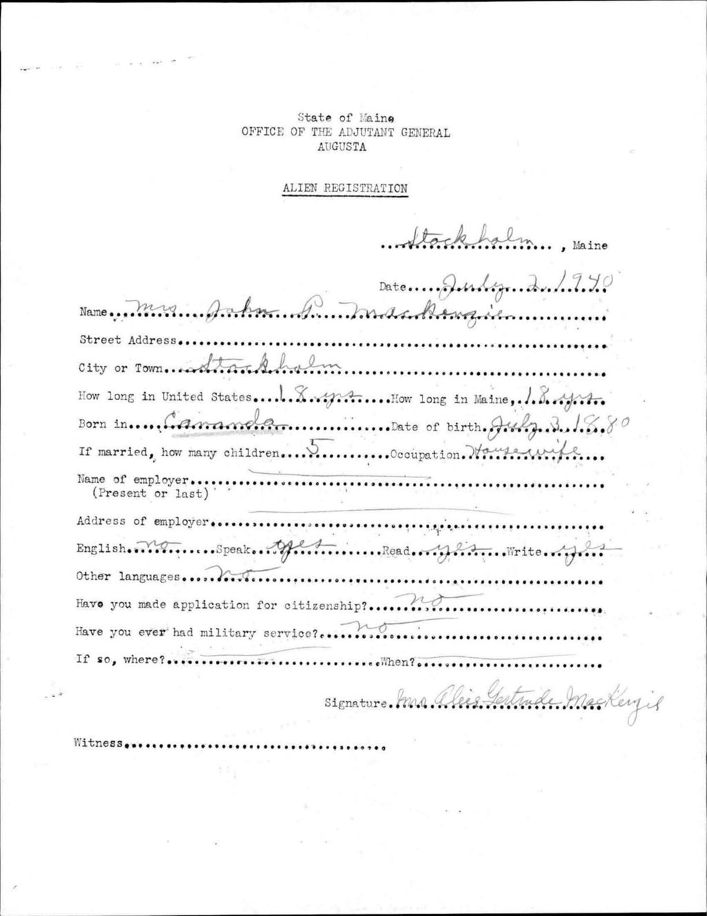Miniature of Alien Registration- Mackenzie, John P. (Saint Agatha, Aroostook County)