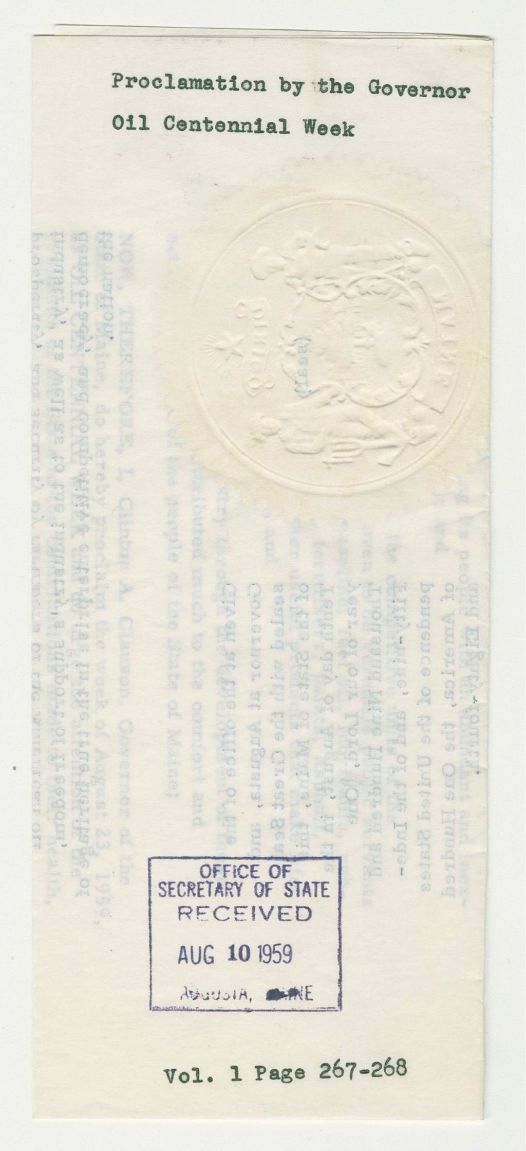 Miniature of Oil Centennial Week Proclamation