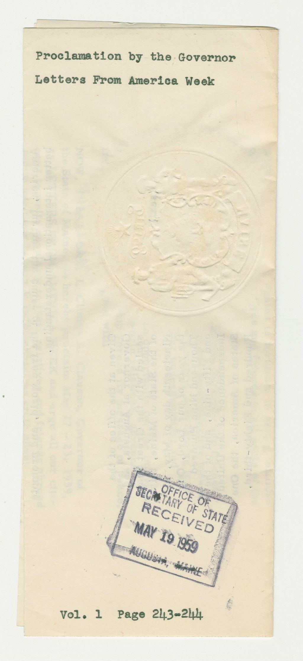 Miniature of Letters from America Week Proclamation