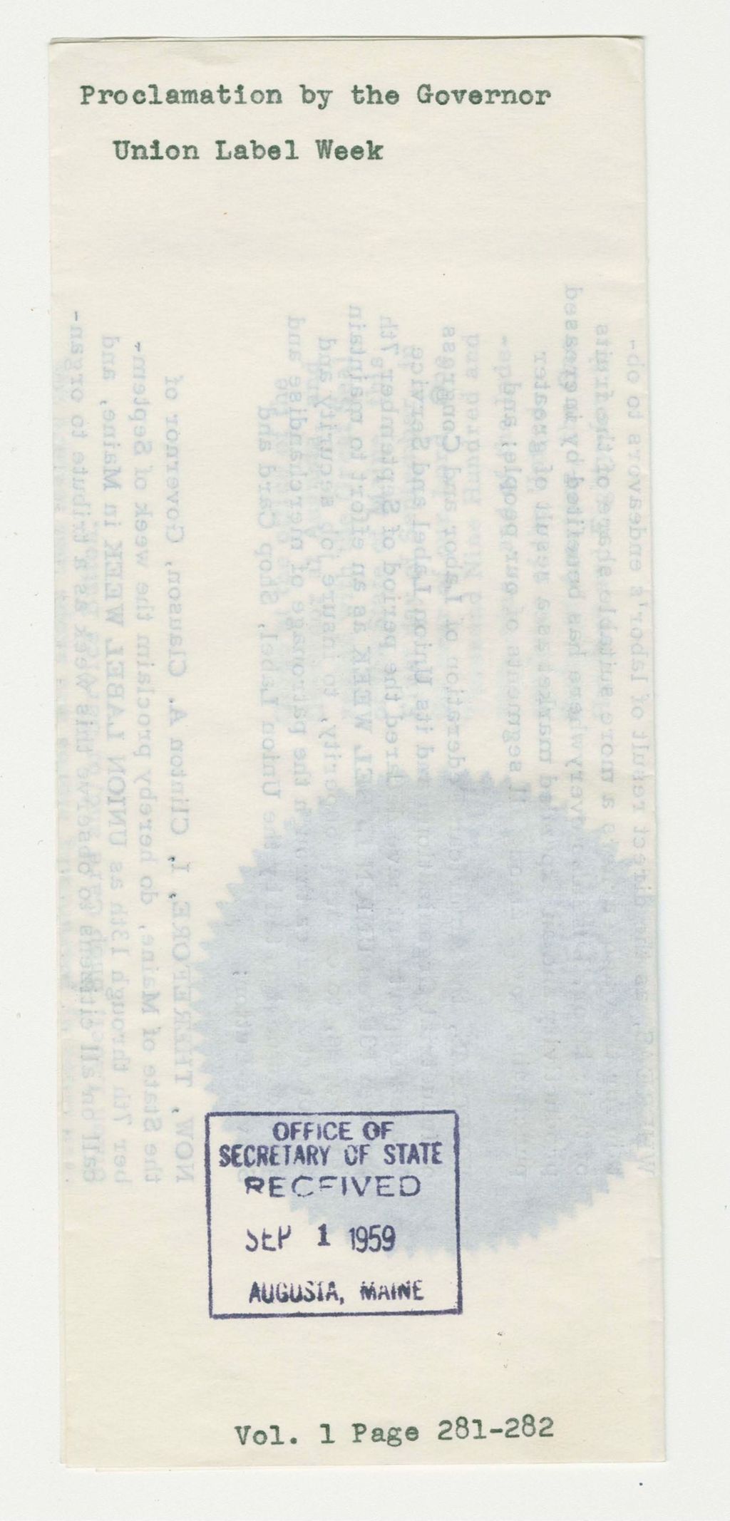 Miniature of Union Label Week Proclamation