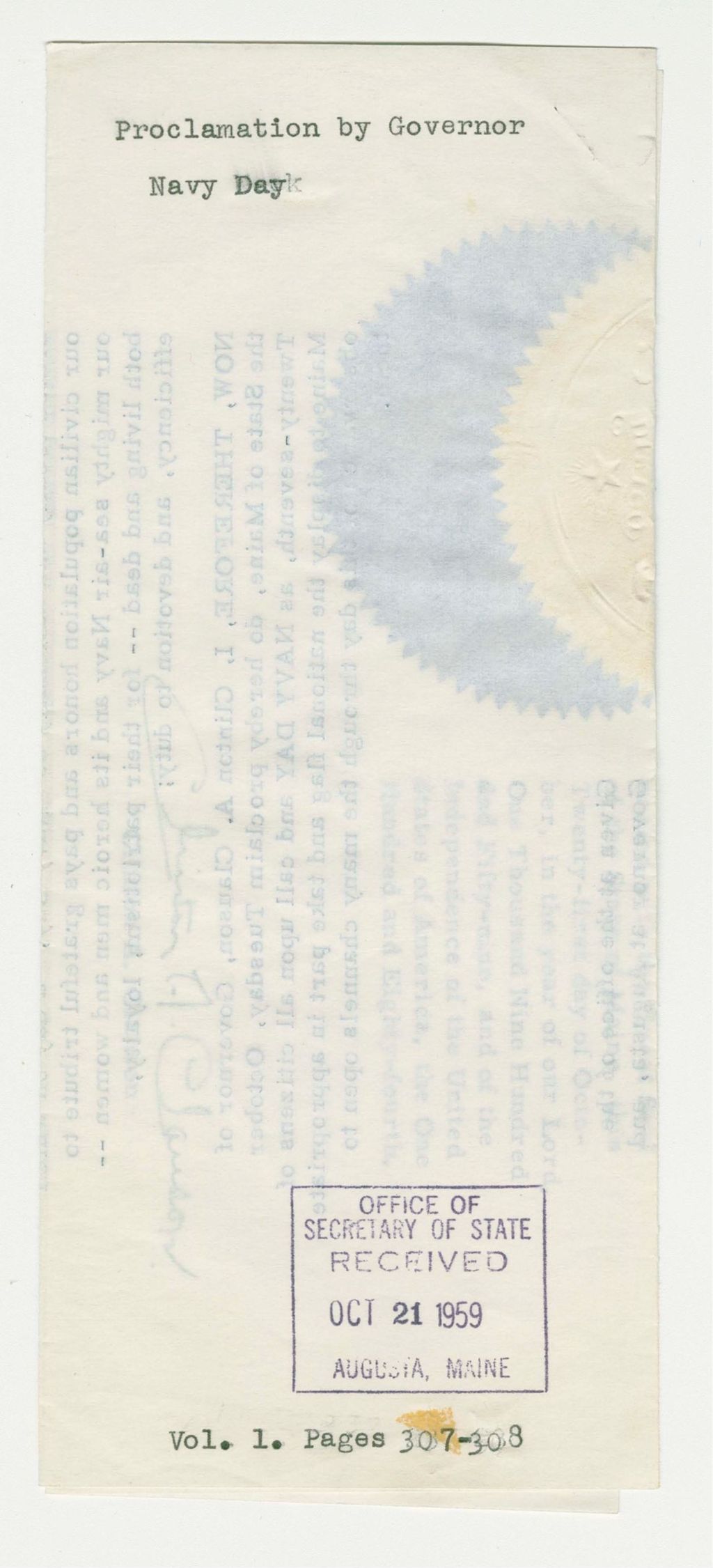 Miniature of Navy Day Proclamation
