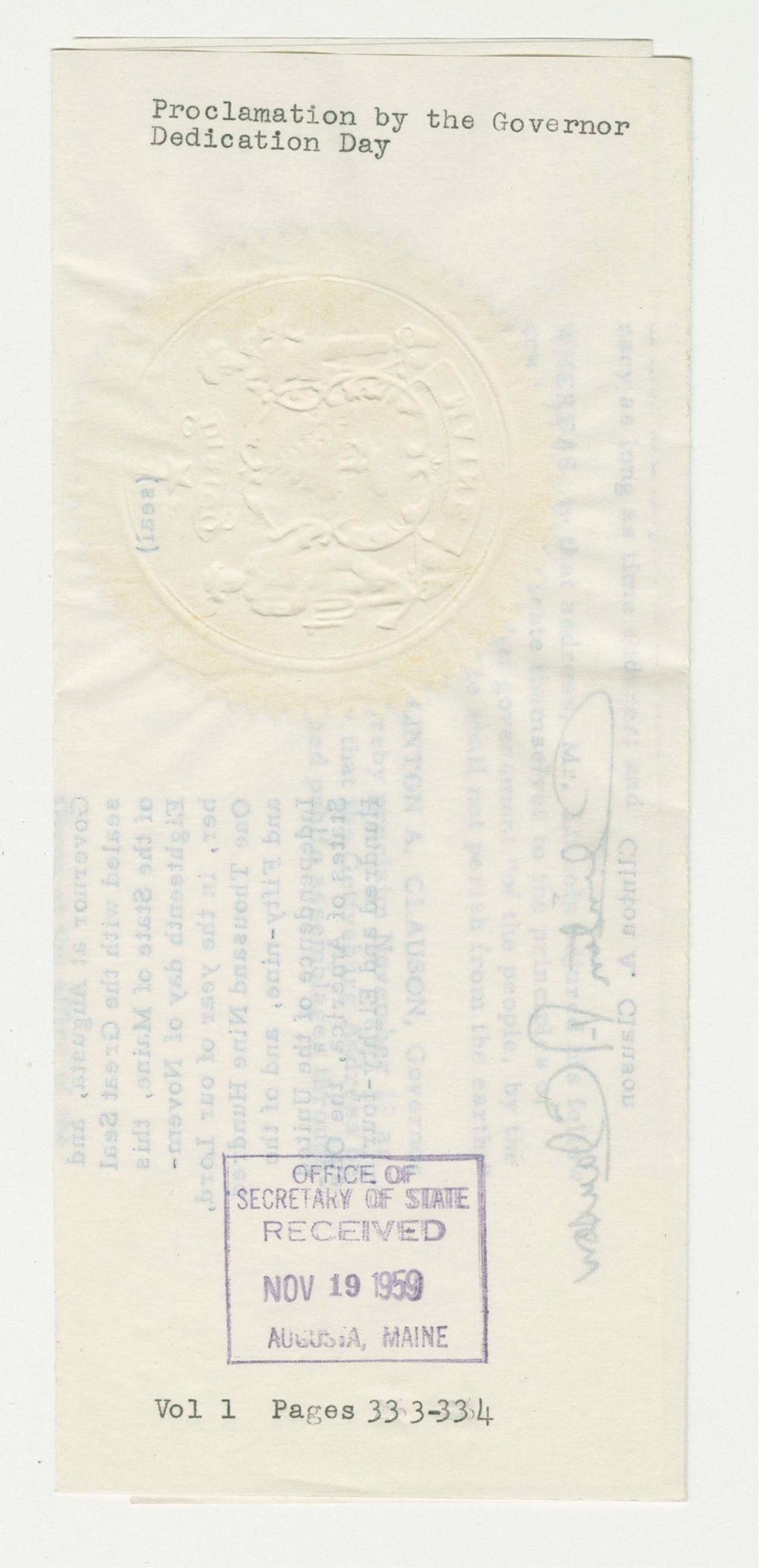 Miniature of Dedication Day Proclamation