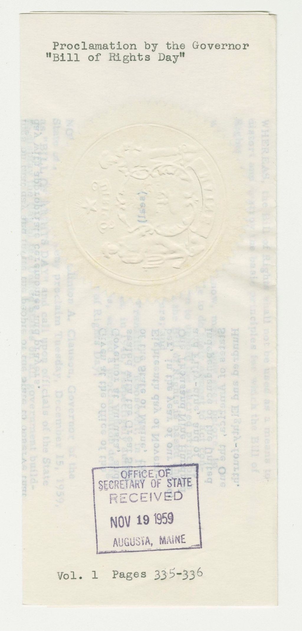 Miniature of "Bill of Rights Day" Proclamation
