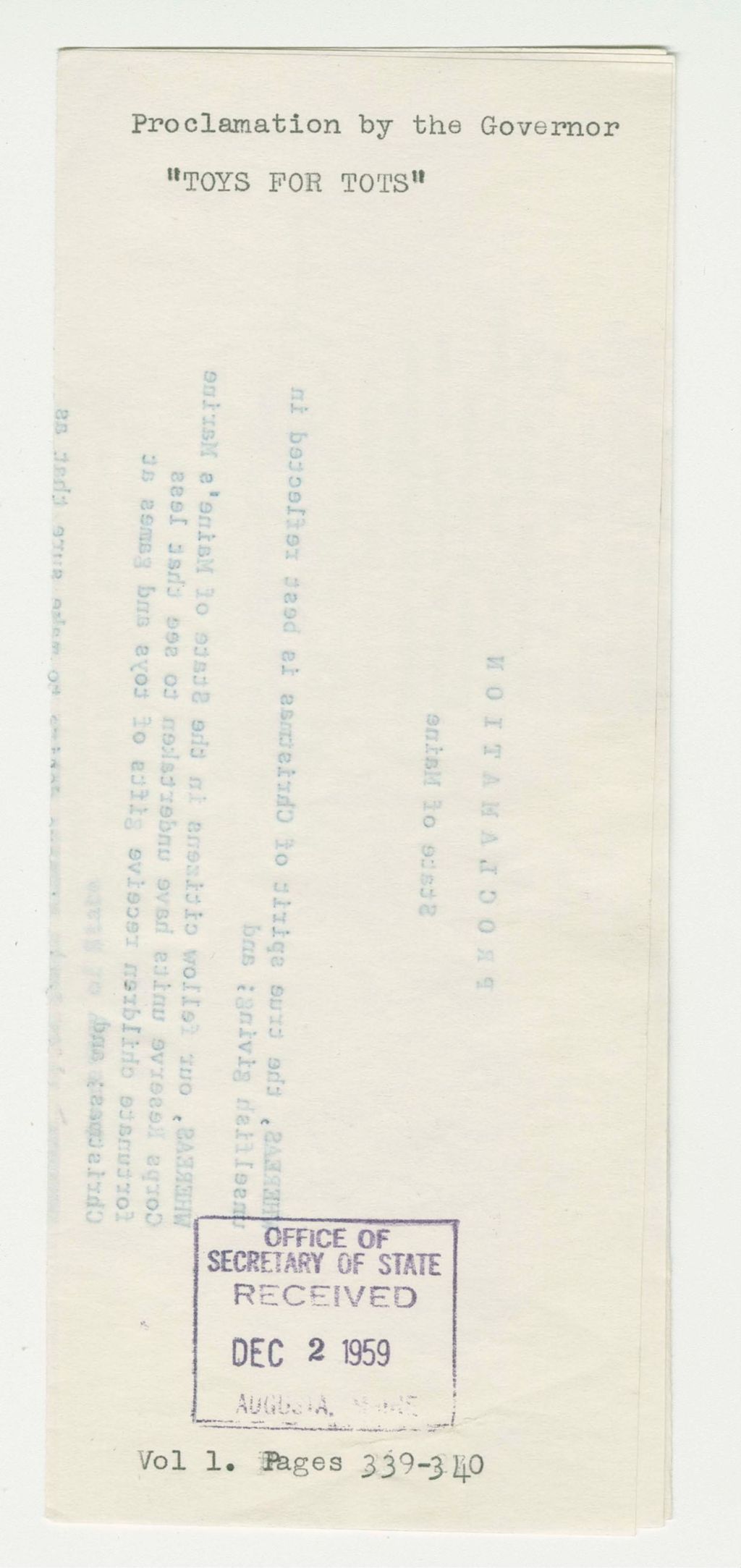 Miniature of "Toys for Tots" Proclamations