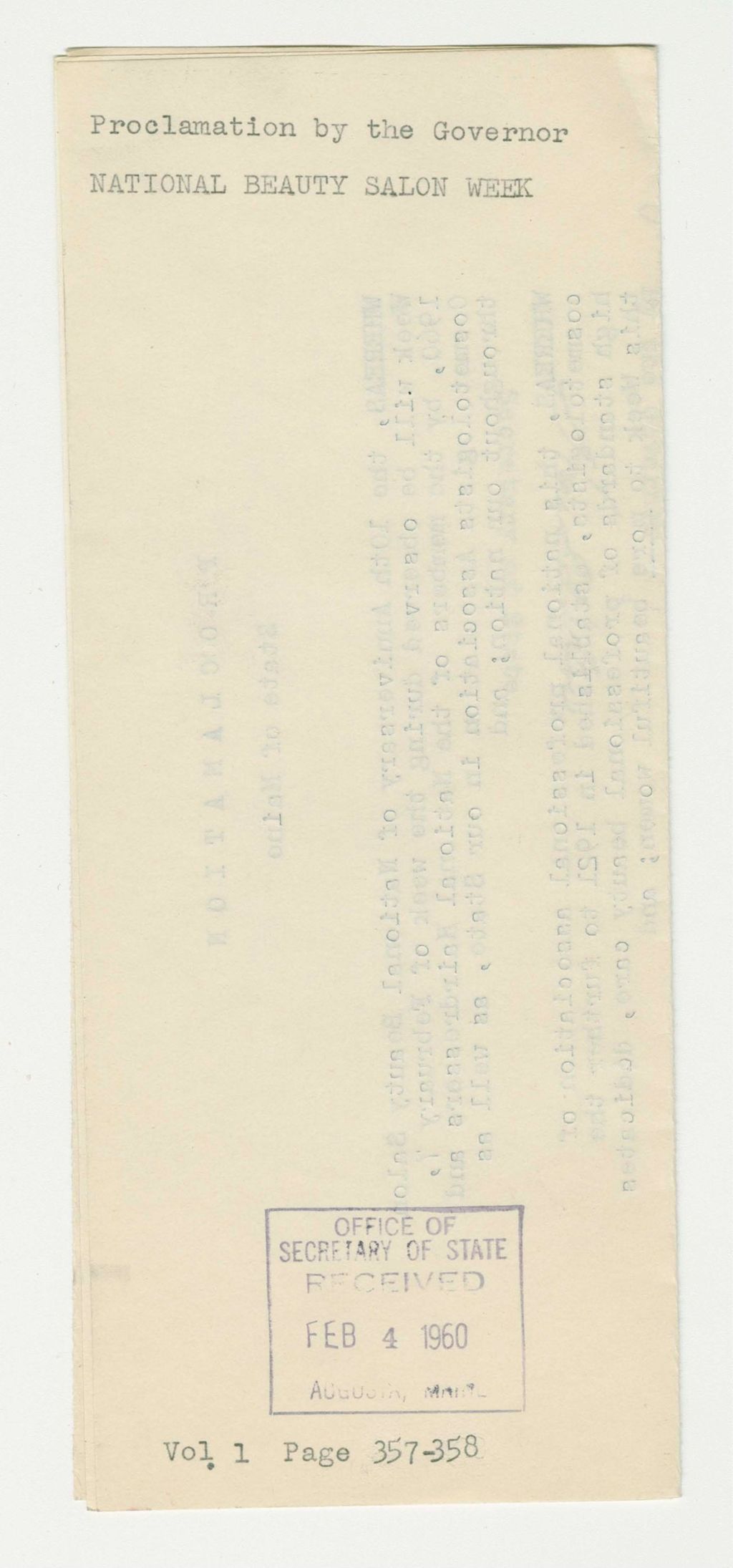 Miniature of National Beauty Salon Week Proclamation