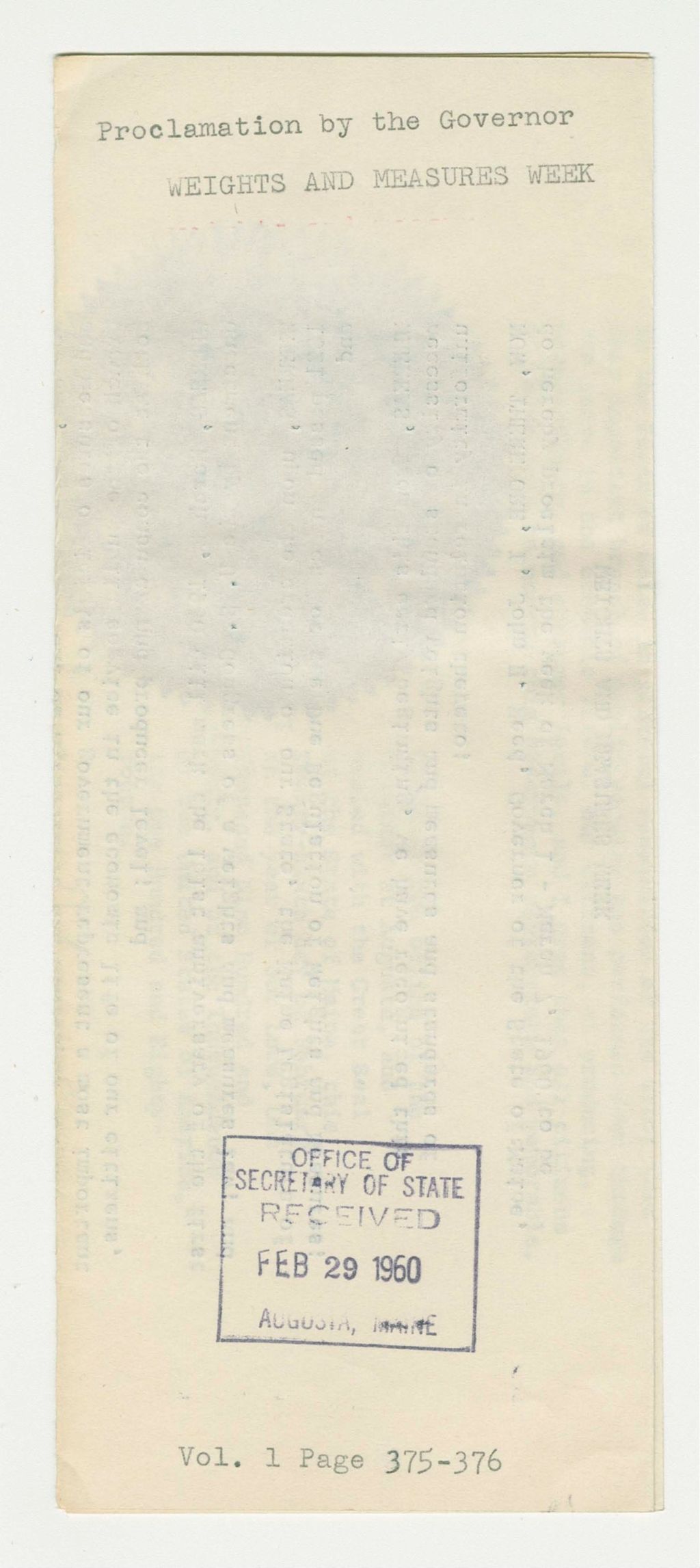 Miniature of Weights and Measures Week Proclamation