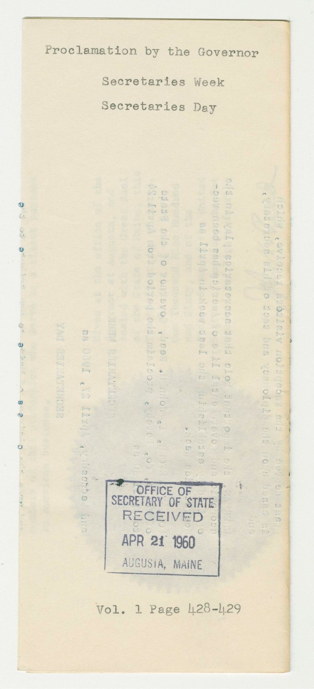 Miniature of Secretaries Week/Secretaries Day Proclamation