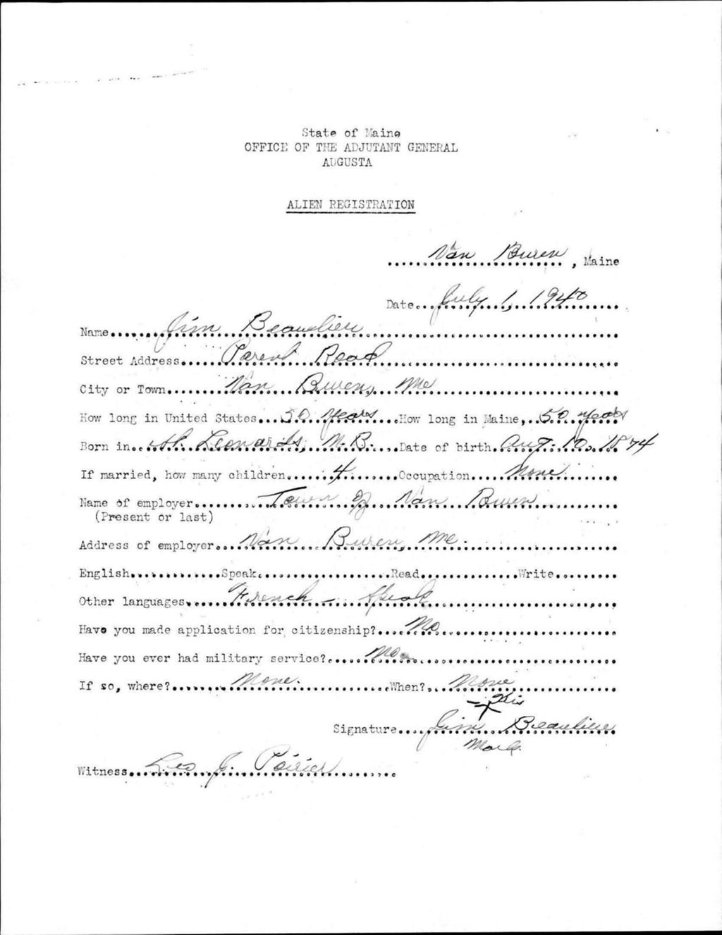 Miniature of Alien Registration- Beaulieu, Jim (Van Buren, Aroostook County)
