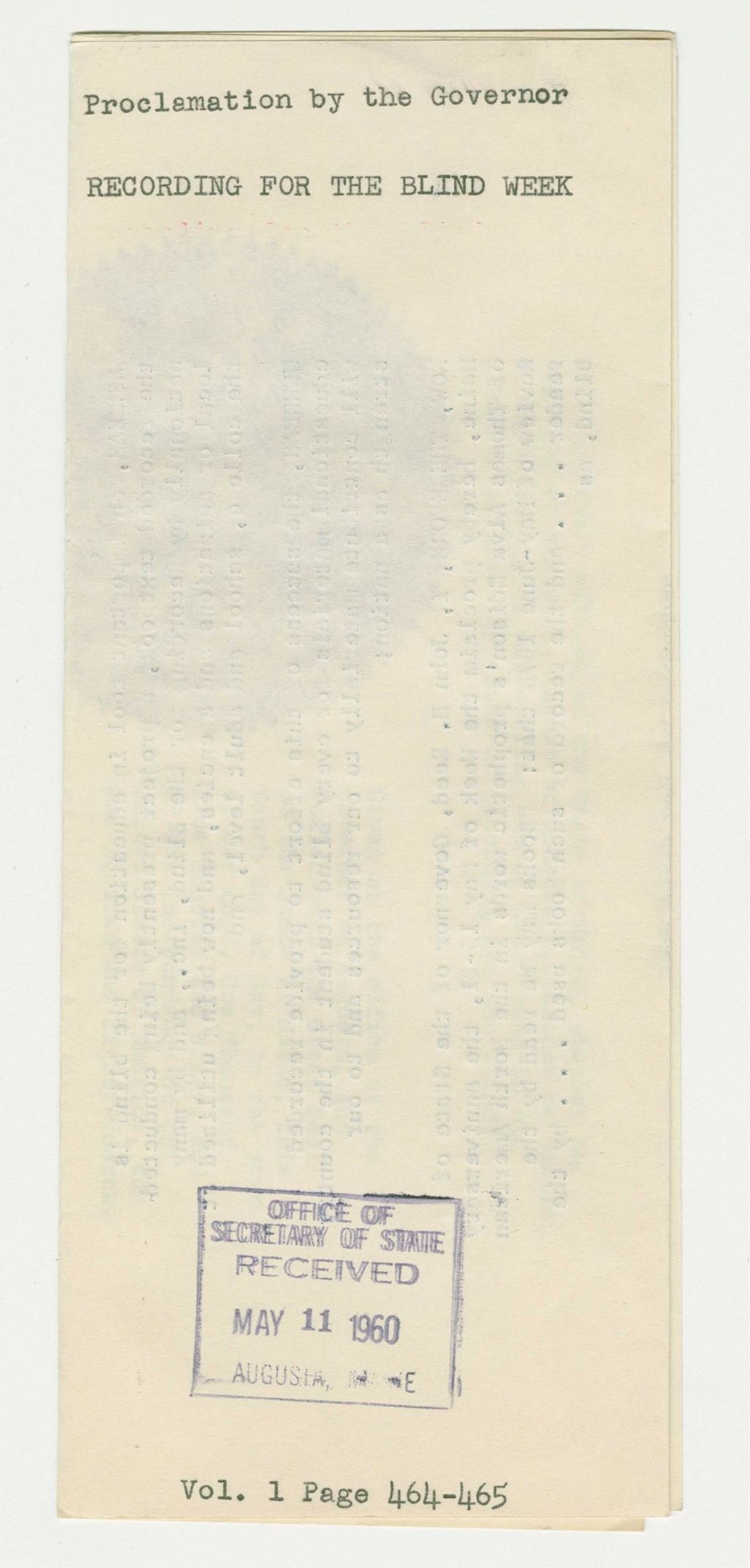 Miniature of Recording for the Blind Week Proclamation