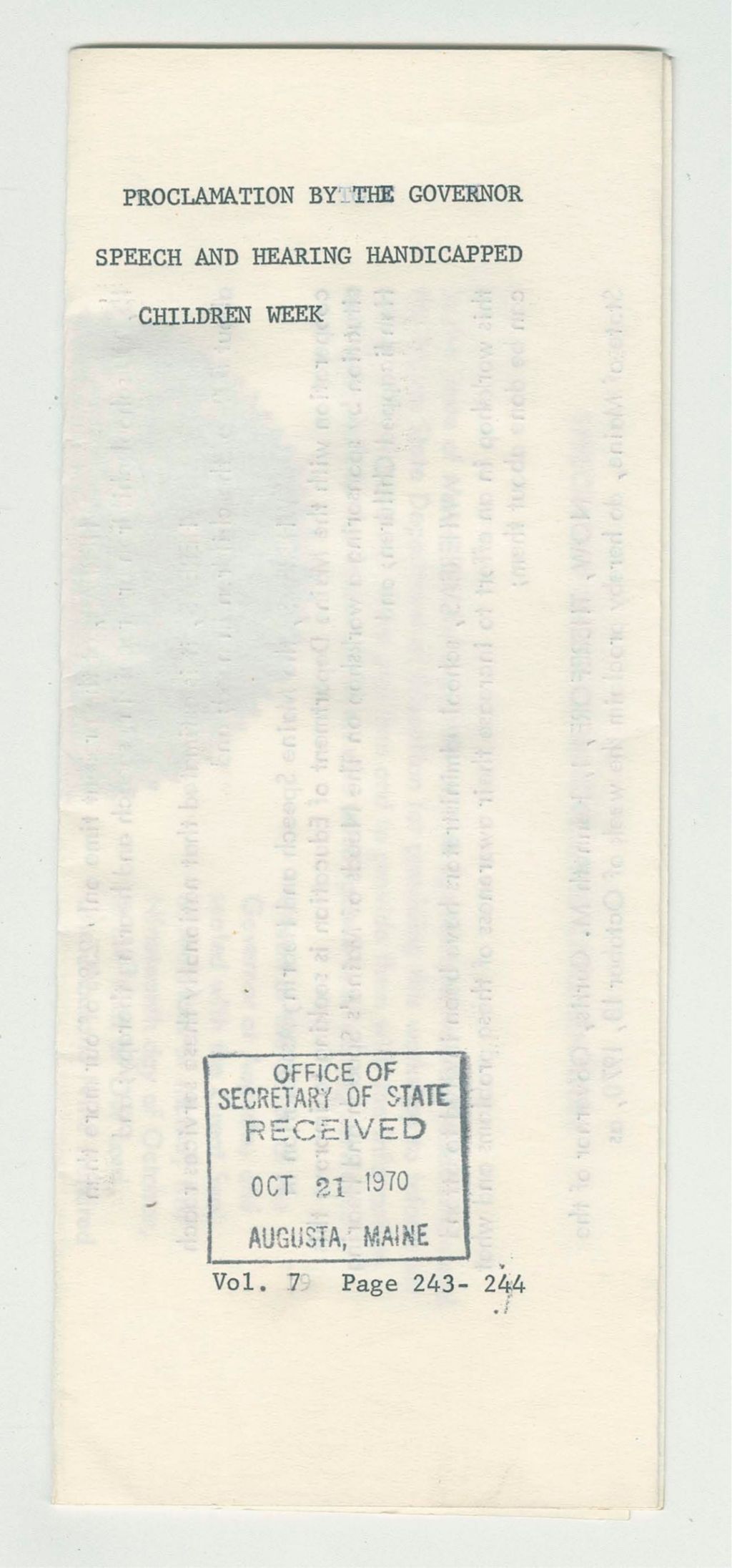 Miniature of Speech and Hearing Handicapped Children Week