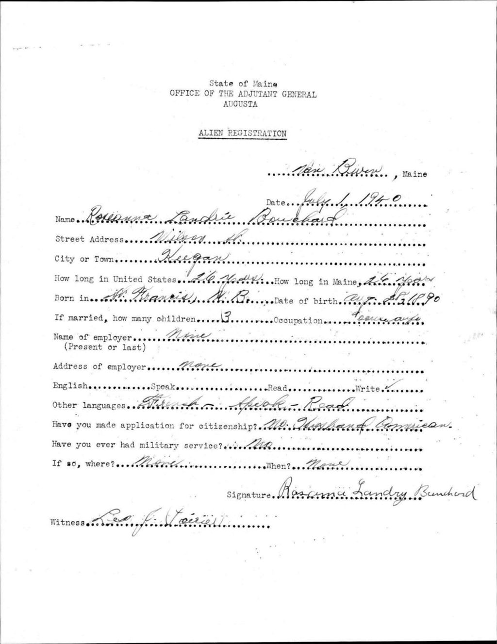 Miniature of Alien Registration- Bouchard, Roseanna L. (Van Buren, Aroostook County)