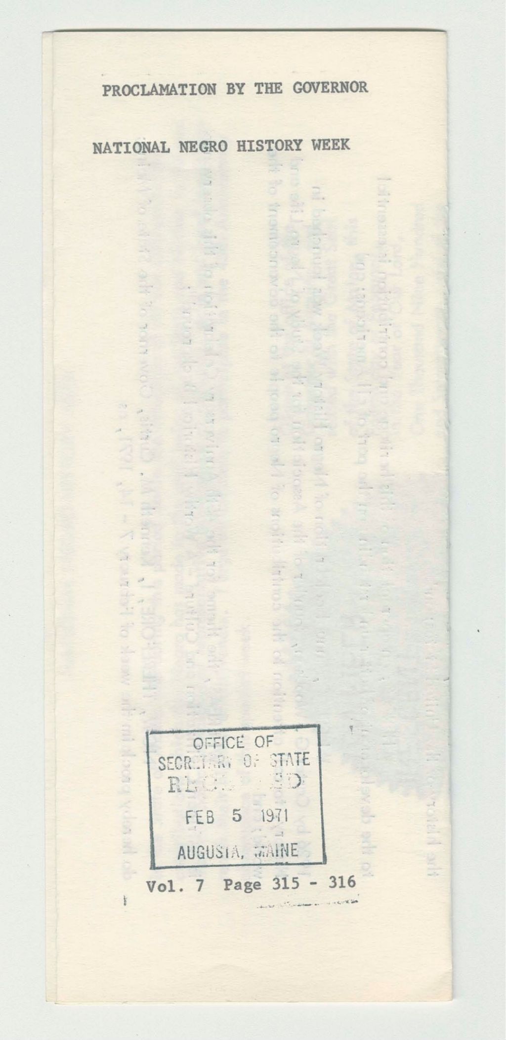 Miniature of Starbird, S. Glenn Jr. resignation as a member of the House of Representatives (to the Municipal Officers of the towns of Burlington, Chester, Greenbush, Greenfield, Indian Island Voting District, Lee, Lowell, Mattawamkeag, Passadumkeag, Springfield, Winn, Woodville, and the plantations of Carroll, Drew, Grand Falls, Lakeville, Prentiss & Webster)