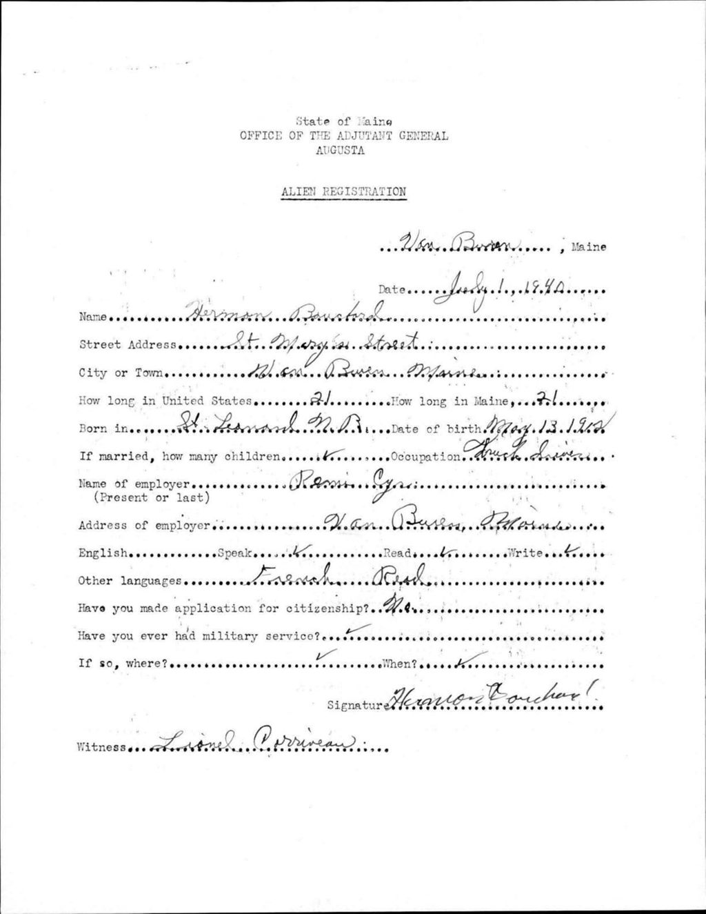 Miniature of Alien Registration- Bouchard, Hermon (Van Buren, Aroostook County)