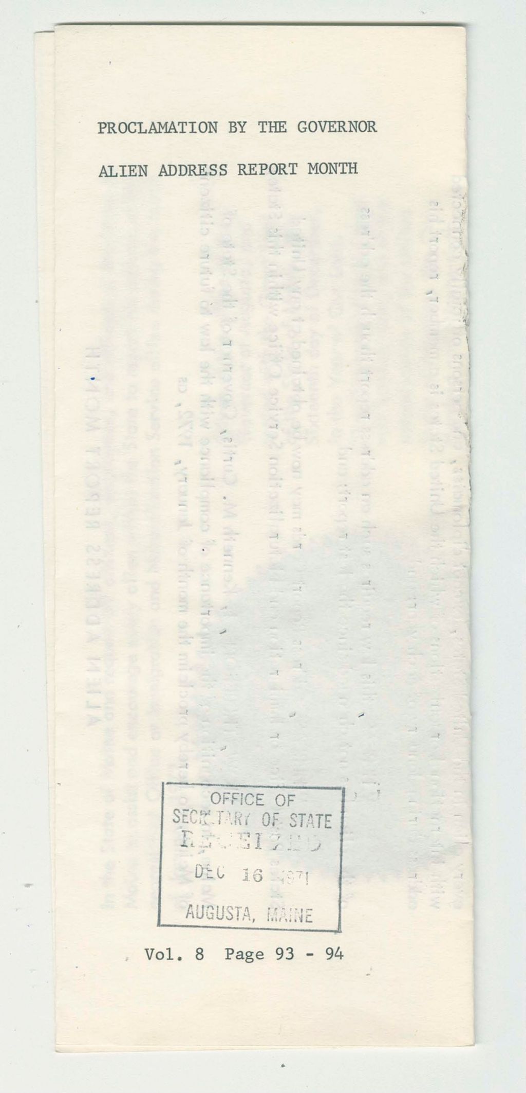 Miniature of Alien Address Report Month
