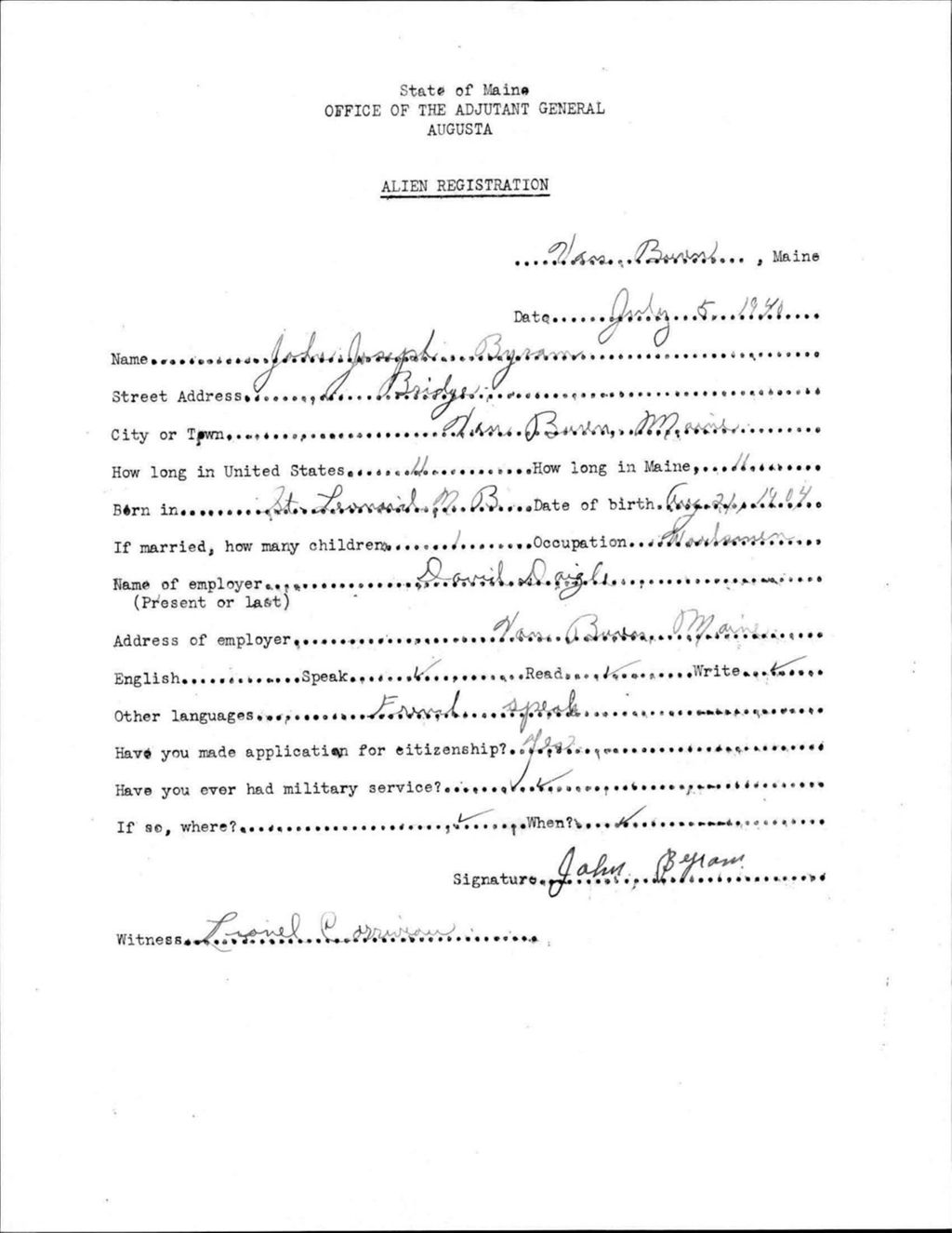 Miniature of Alien Registration- Byram, John J. (Van Buren, Aroostook County)