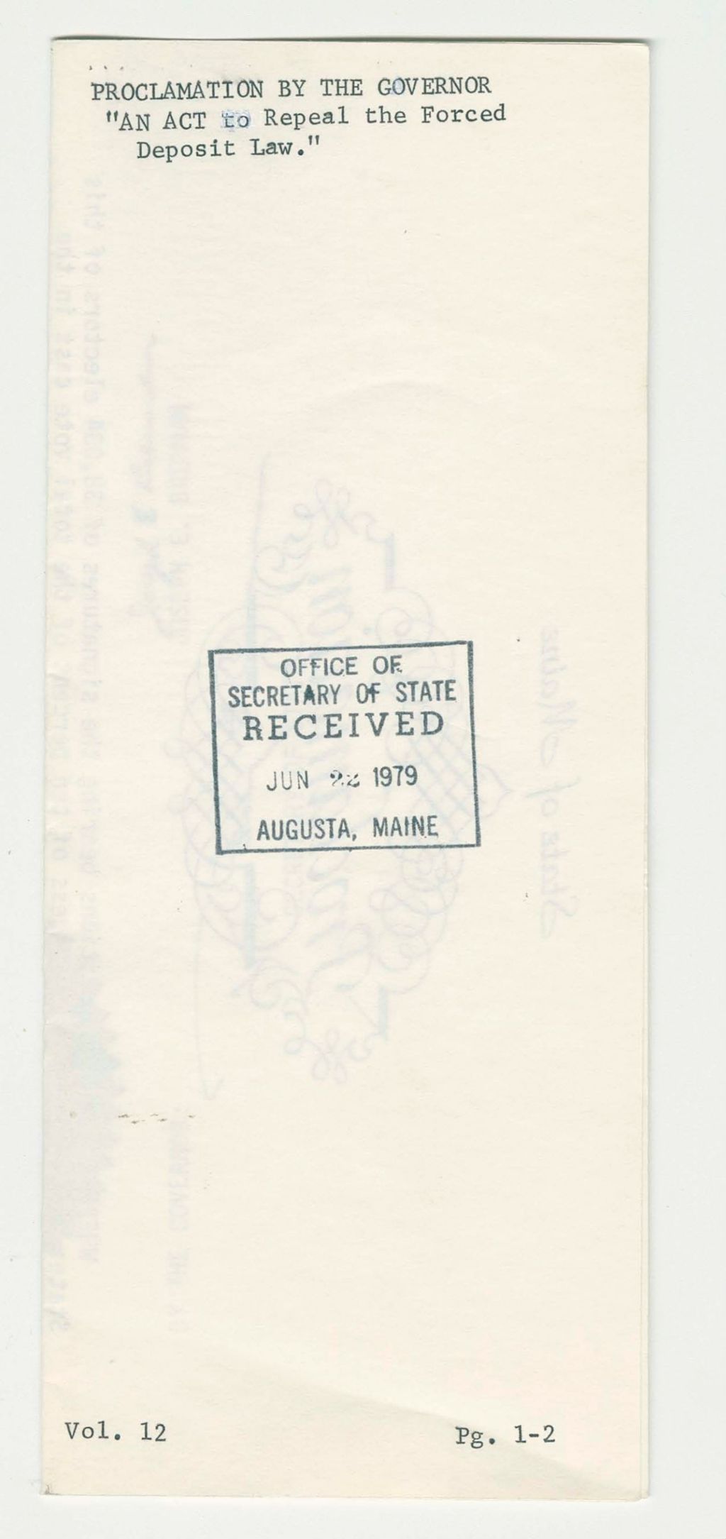 Miniature of An Act to Repeal the Forced Deposit Law