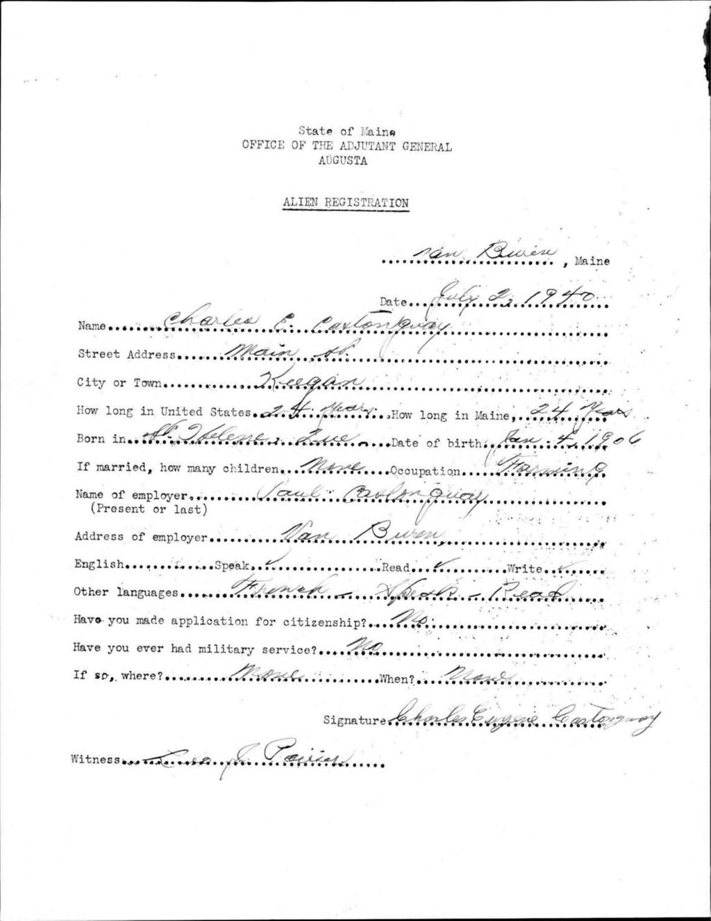 Miniature of Alien Registration- Castonguay, Charles E. (Van Buren, Aroostook County)