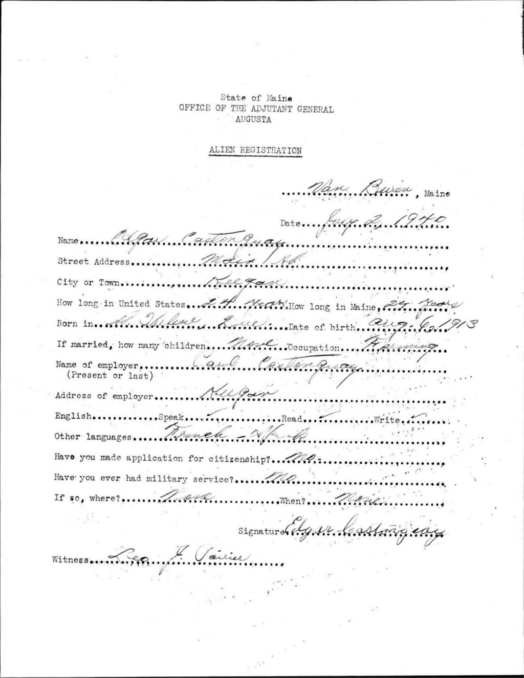 Miniature of Alien Registration- Castonguay, Edgar (Van Buren, Aroostook County)