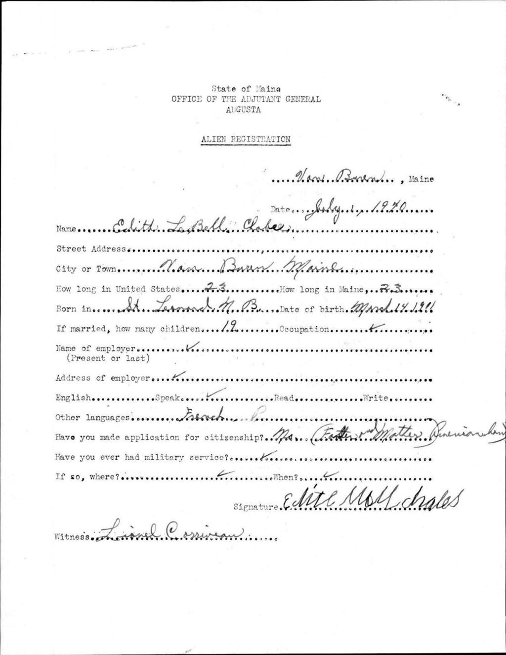 Miniature of Alien Registration- Labell, Edith (Van Buren, Aroostook County)