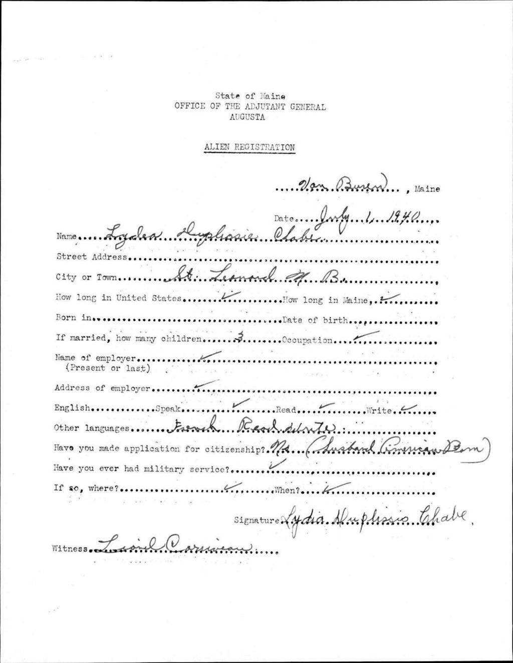 Miniature of Alien Registration- Duplissis, Lydia (Van Buren, Aroostook County)