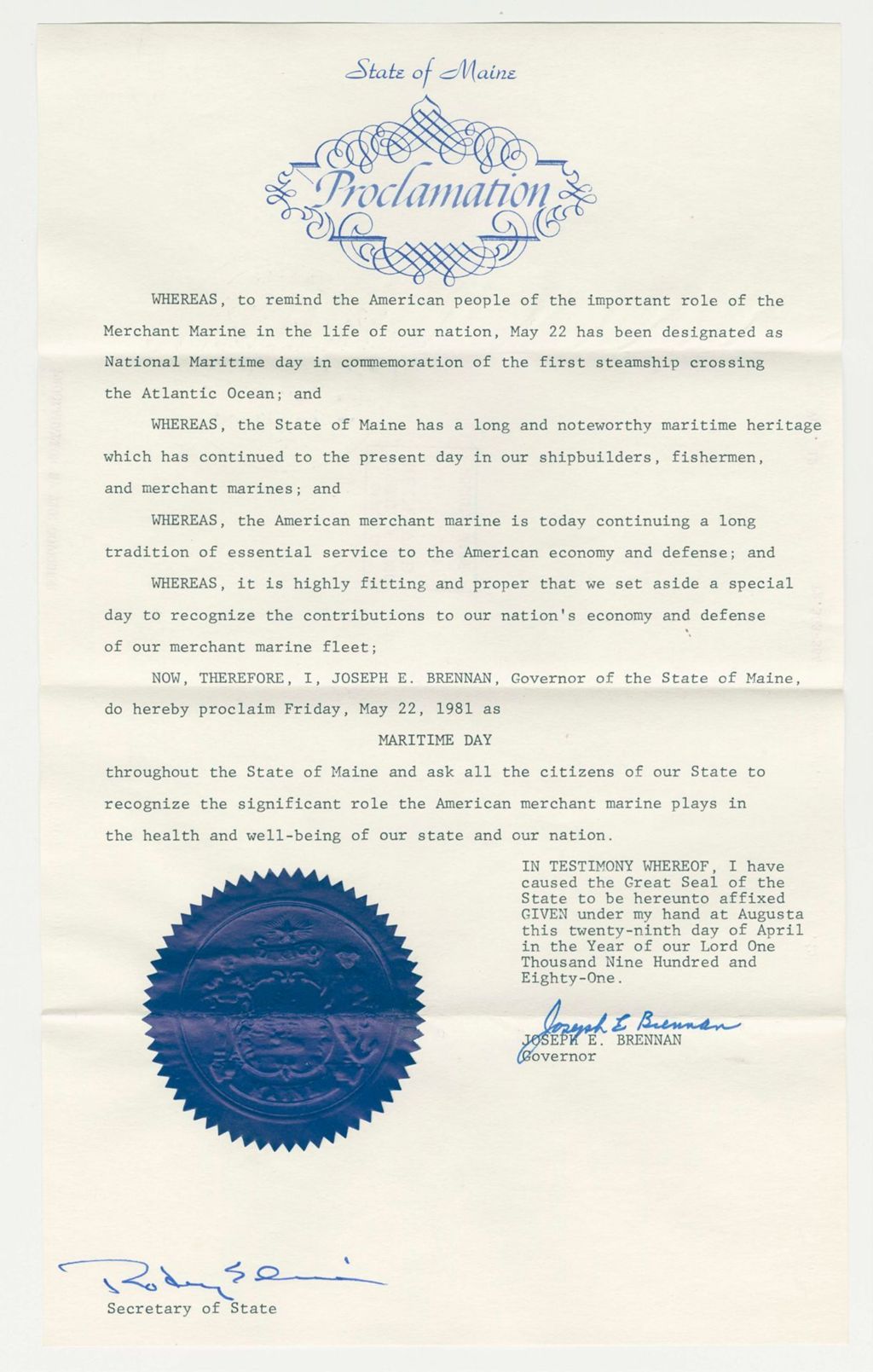 Miniature of Maritime Day Proclamation