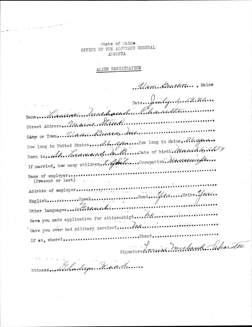 Miniature of Alien Registration- Michaud, Louise (Van Buren, Aroostook County)