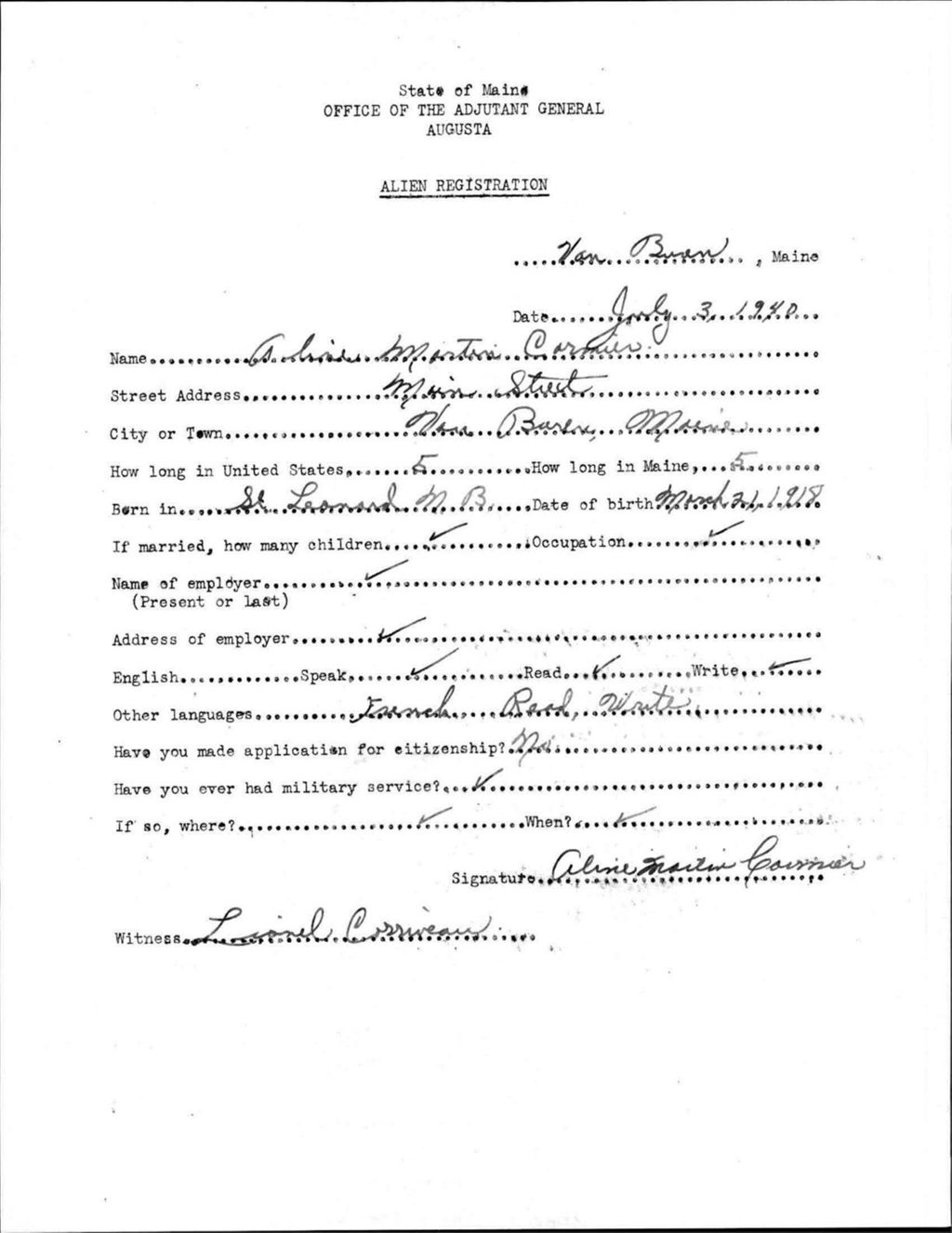Miniature of Alien Registration- Martin, Aline (Van Buren, Aroostook County)