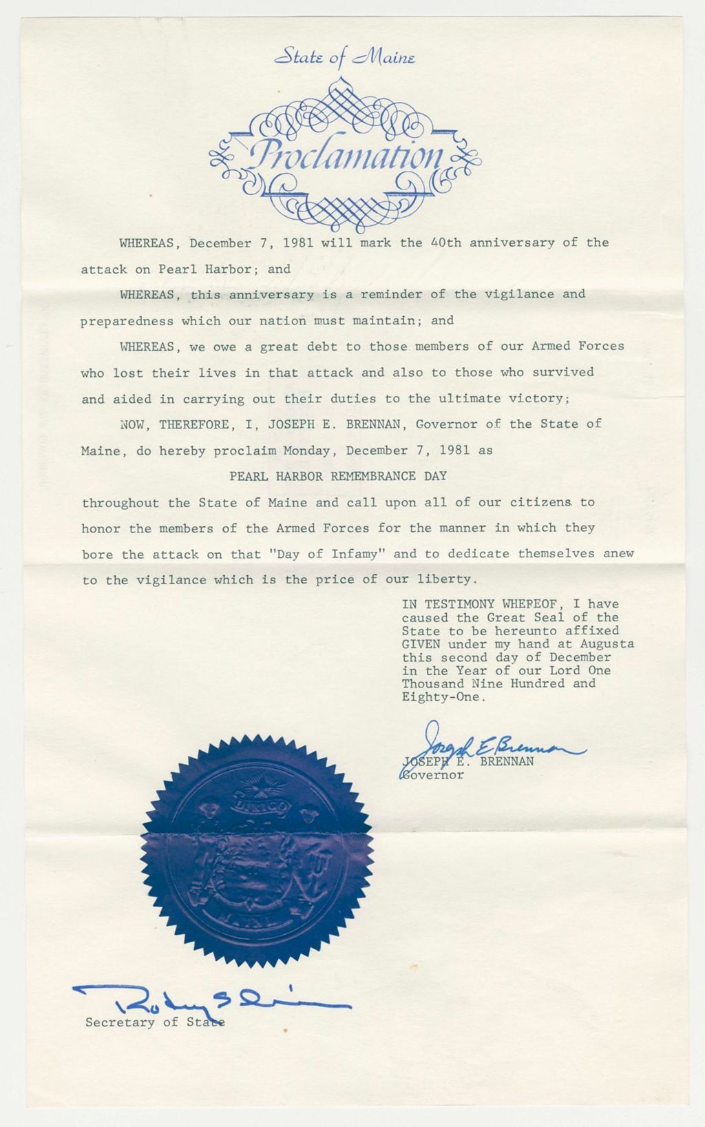 Miniature of Pearl Harbor Remembrance Day Proclamation
