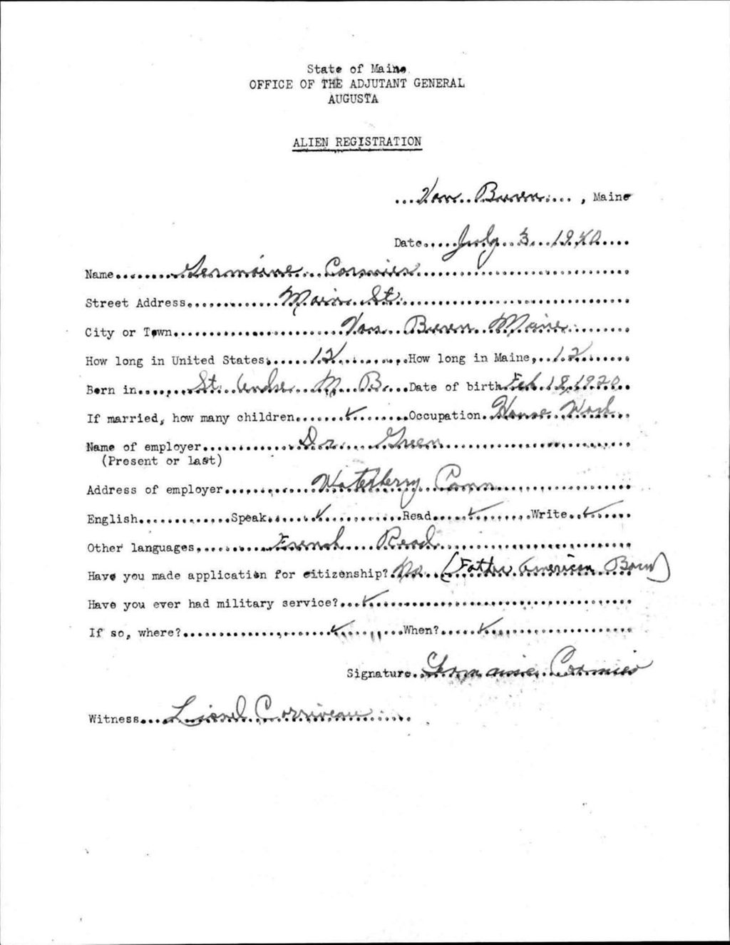 Miniature of Alien Registration- Cormier, Germaine (Van Buren, Aroostook County)