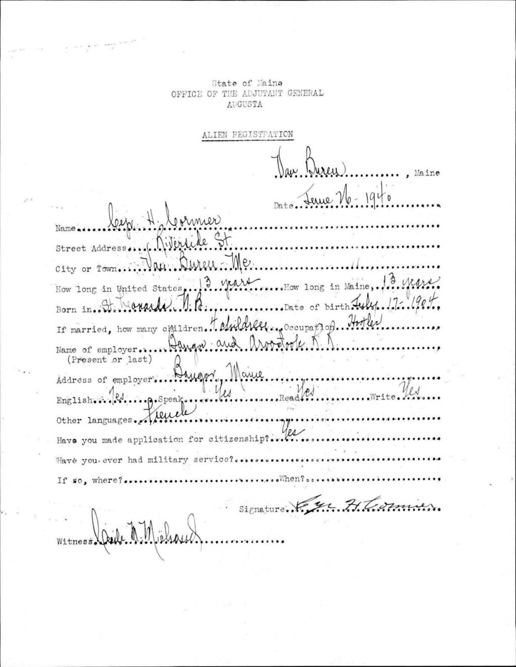 Miniature of Alien Registration- Cormier, Cyr H. (Van Buren, Aroostook County)