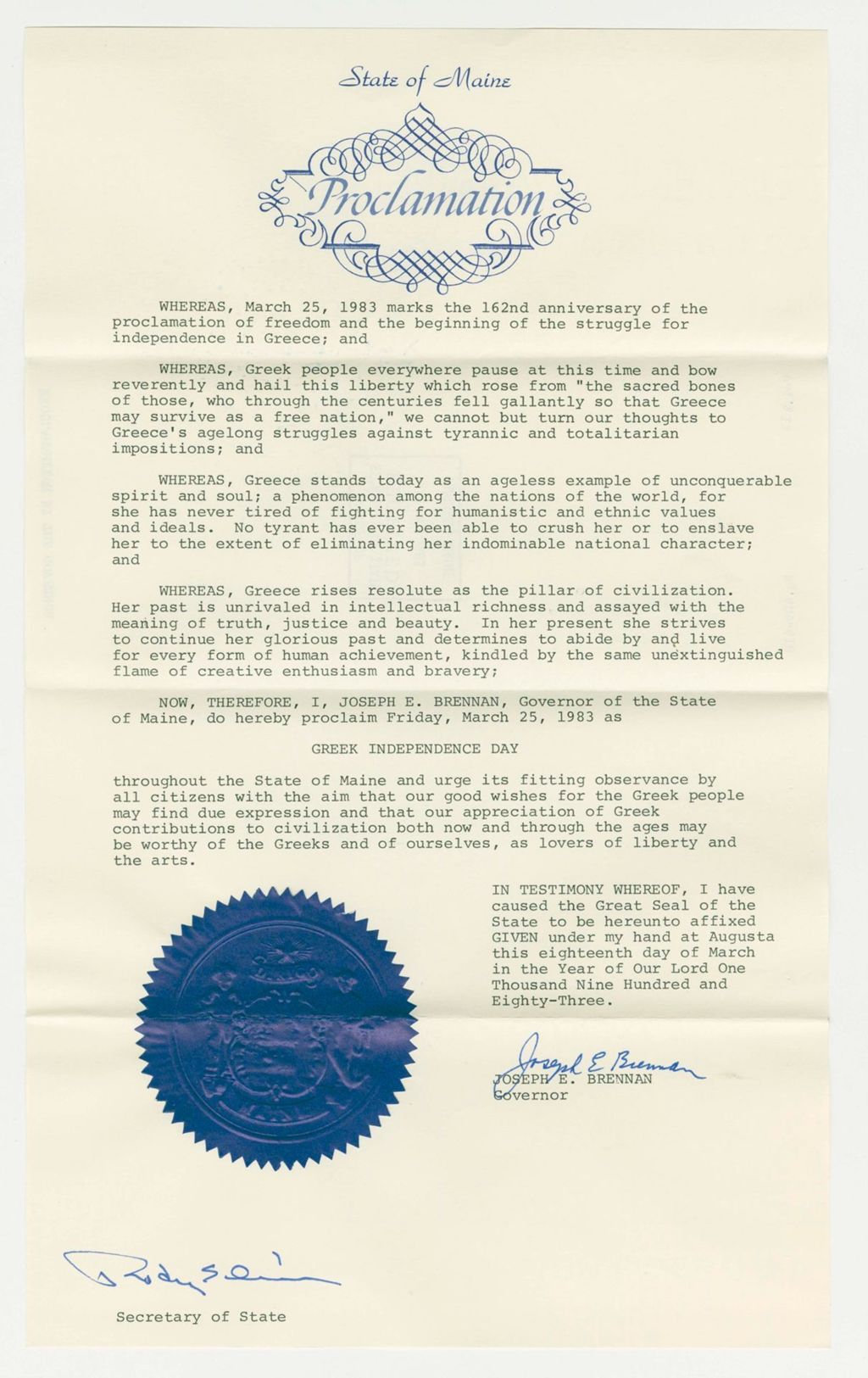 Miniature of Greek Independence Day Proclamation