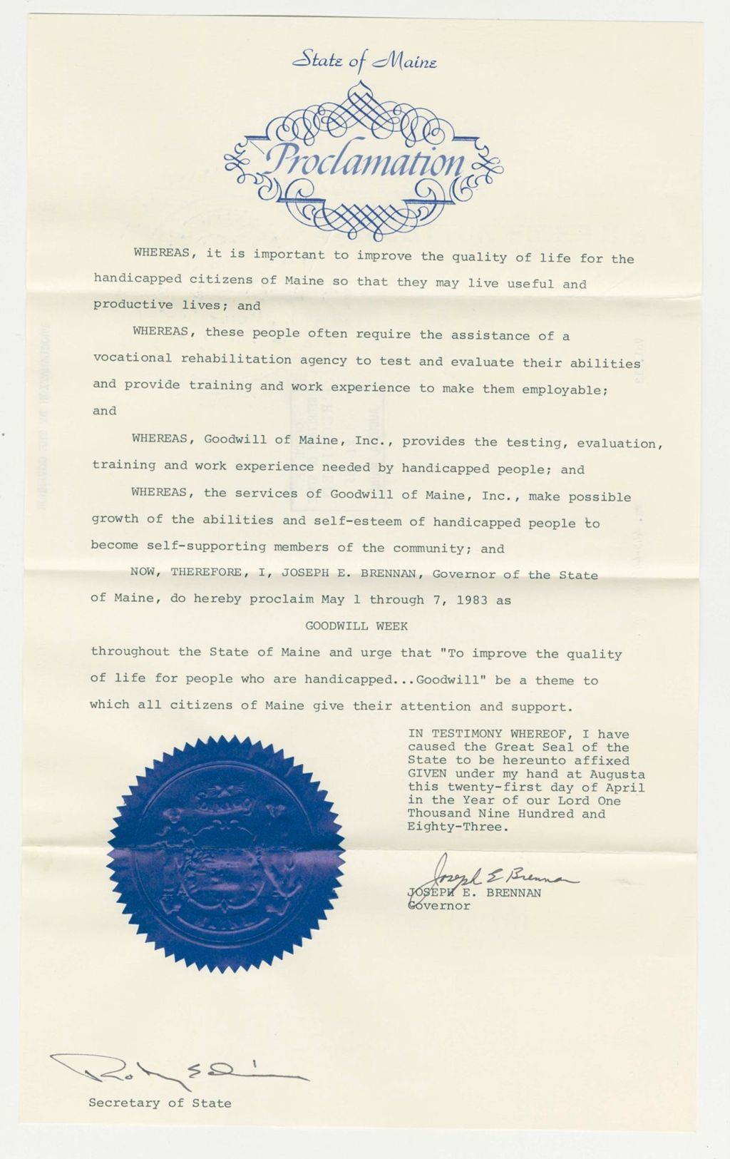 Miniature of Goodwill Week Proclamation