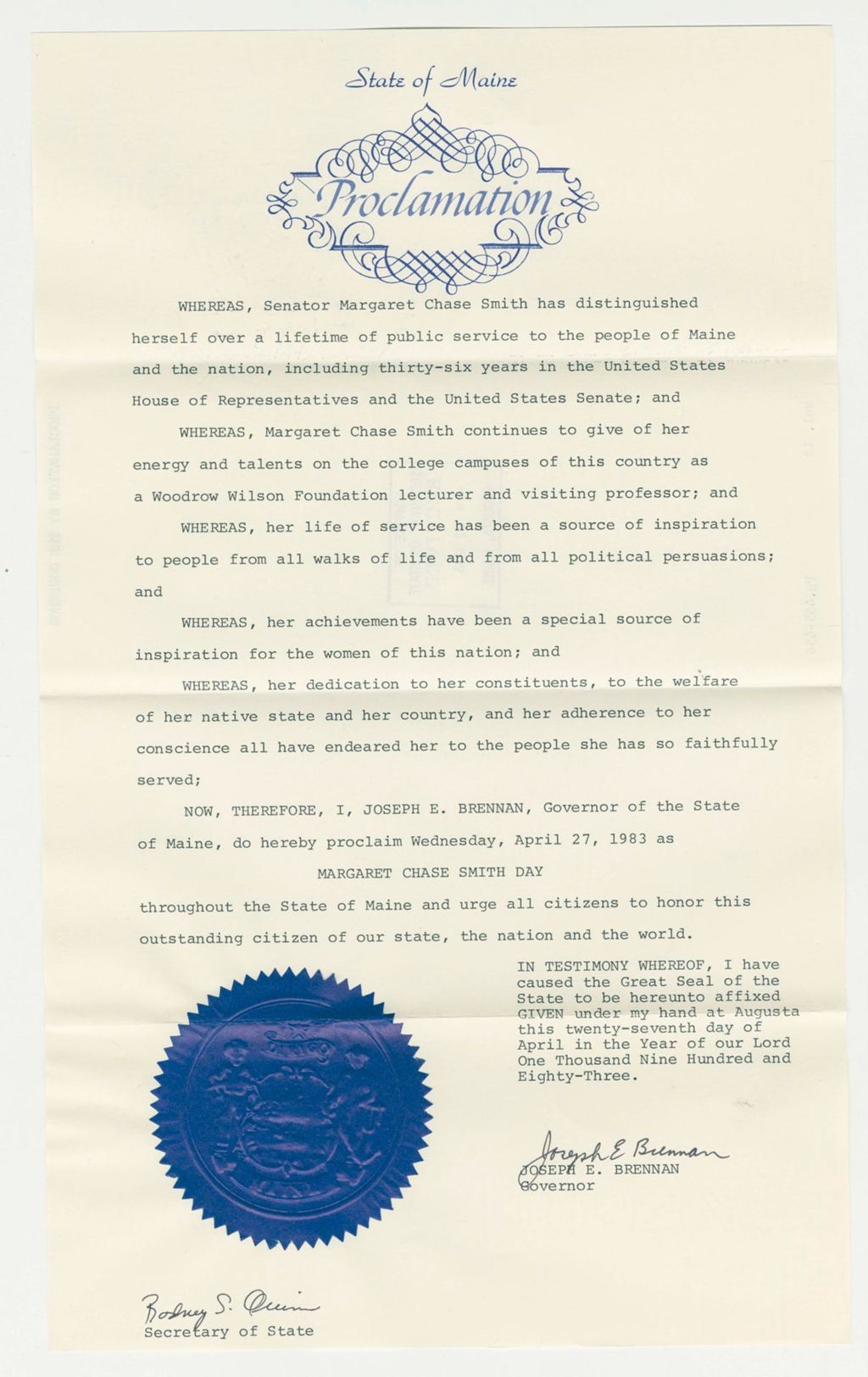 Miniature of Margaret Chase Smith Day