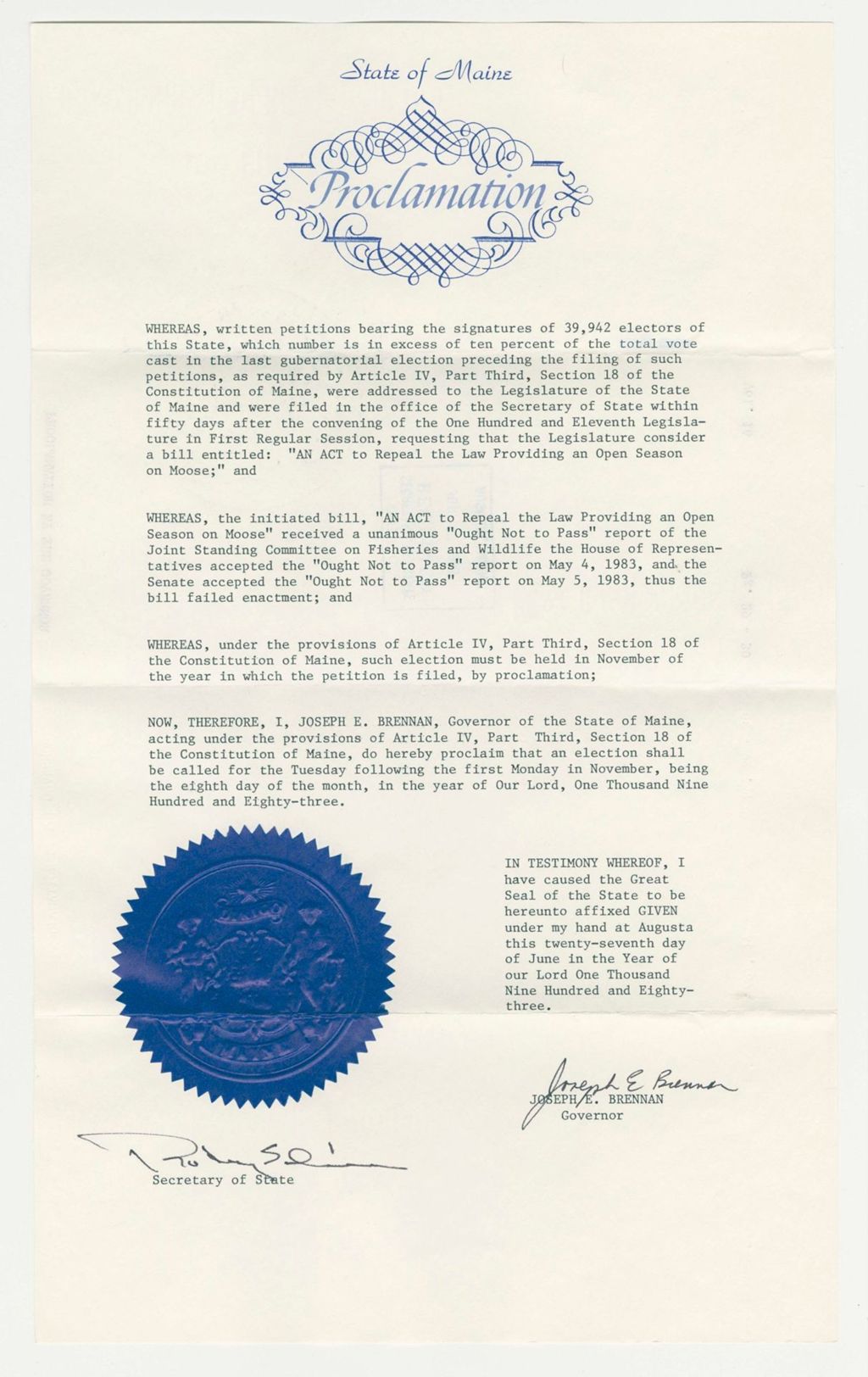 Miniature of Special Election Proclamation