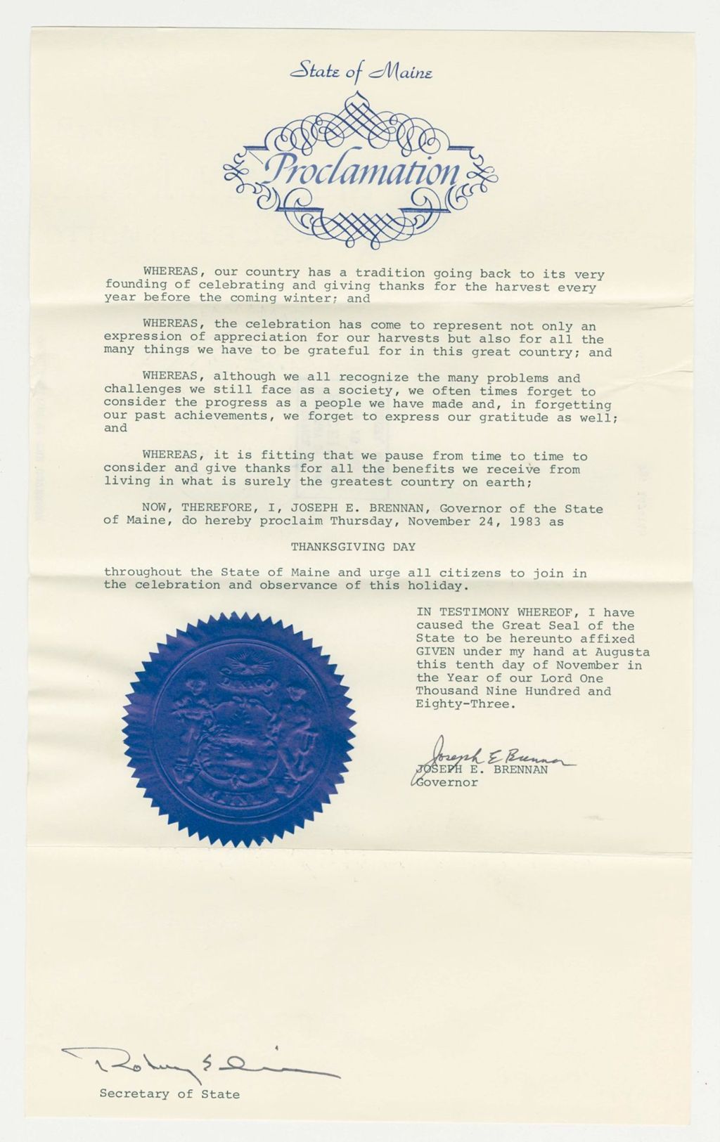 Miniature of Thanksgiving Day Proclamation