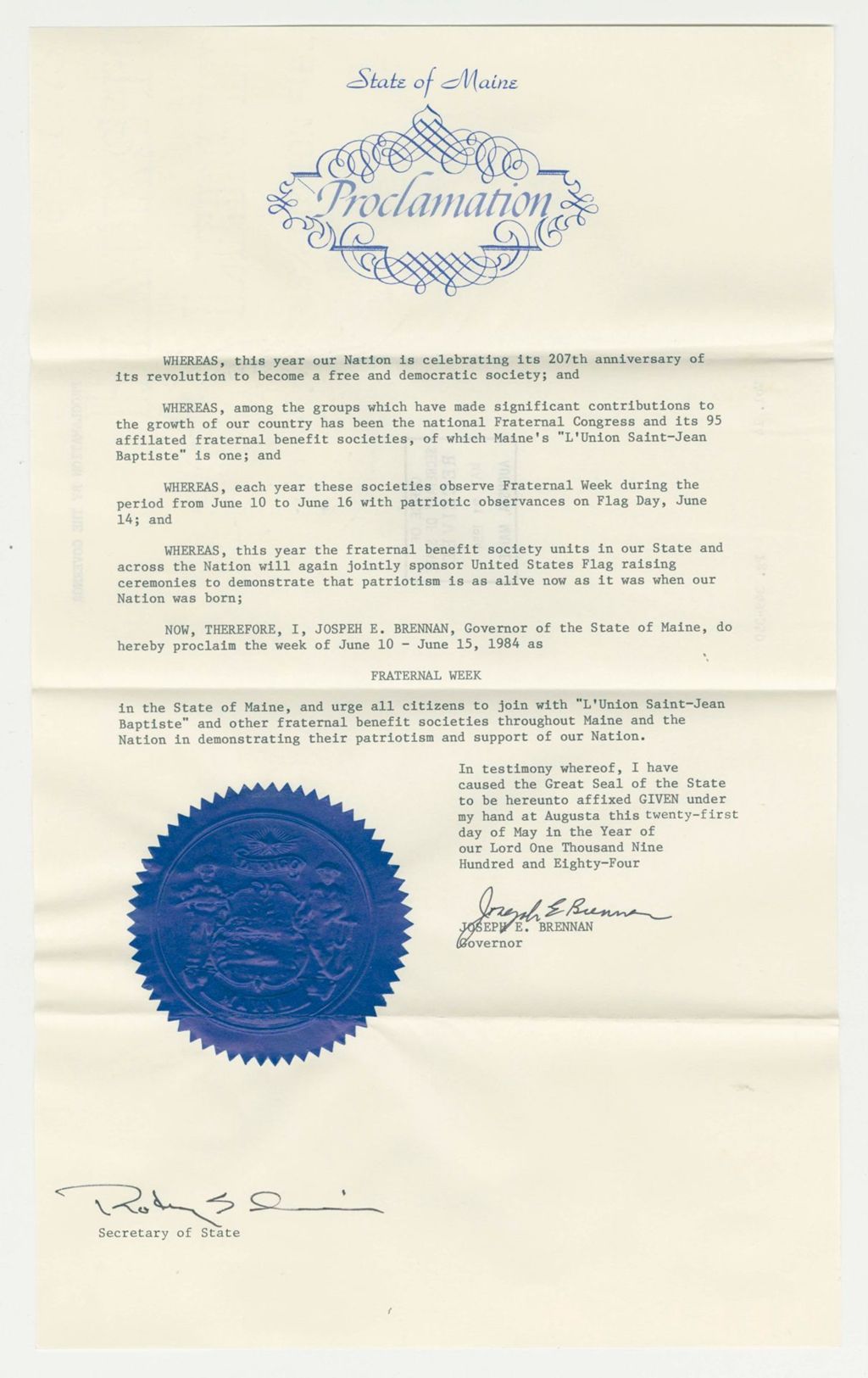 Miniature of Fraternal Week Proclamation
