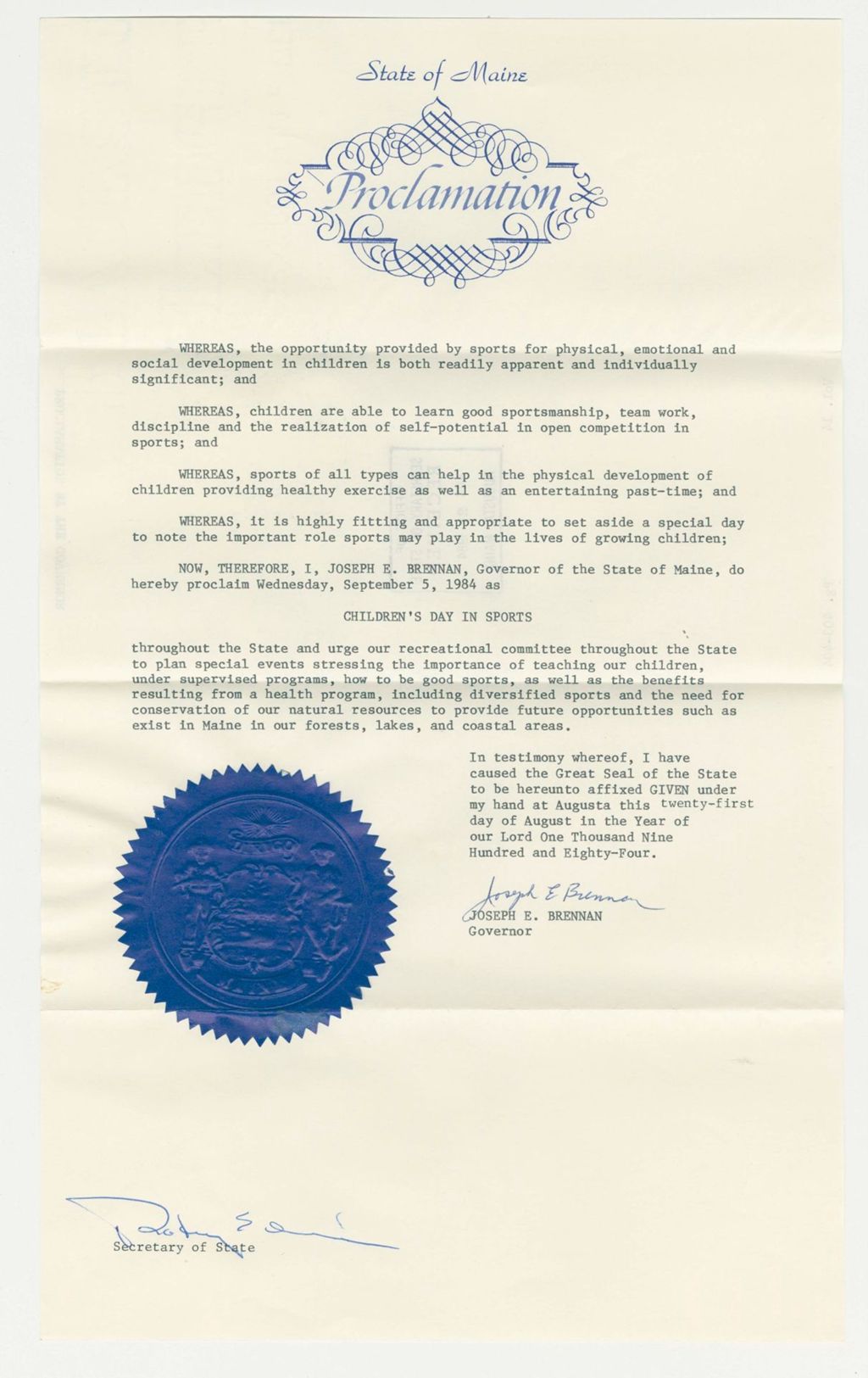 Miniature of Children's Day in Sports Proclamation