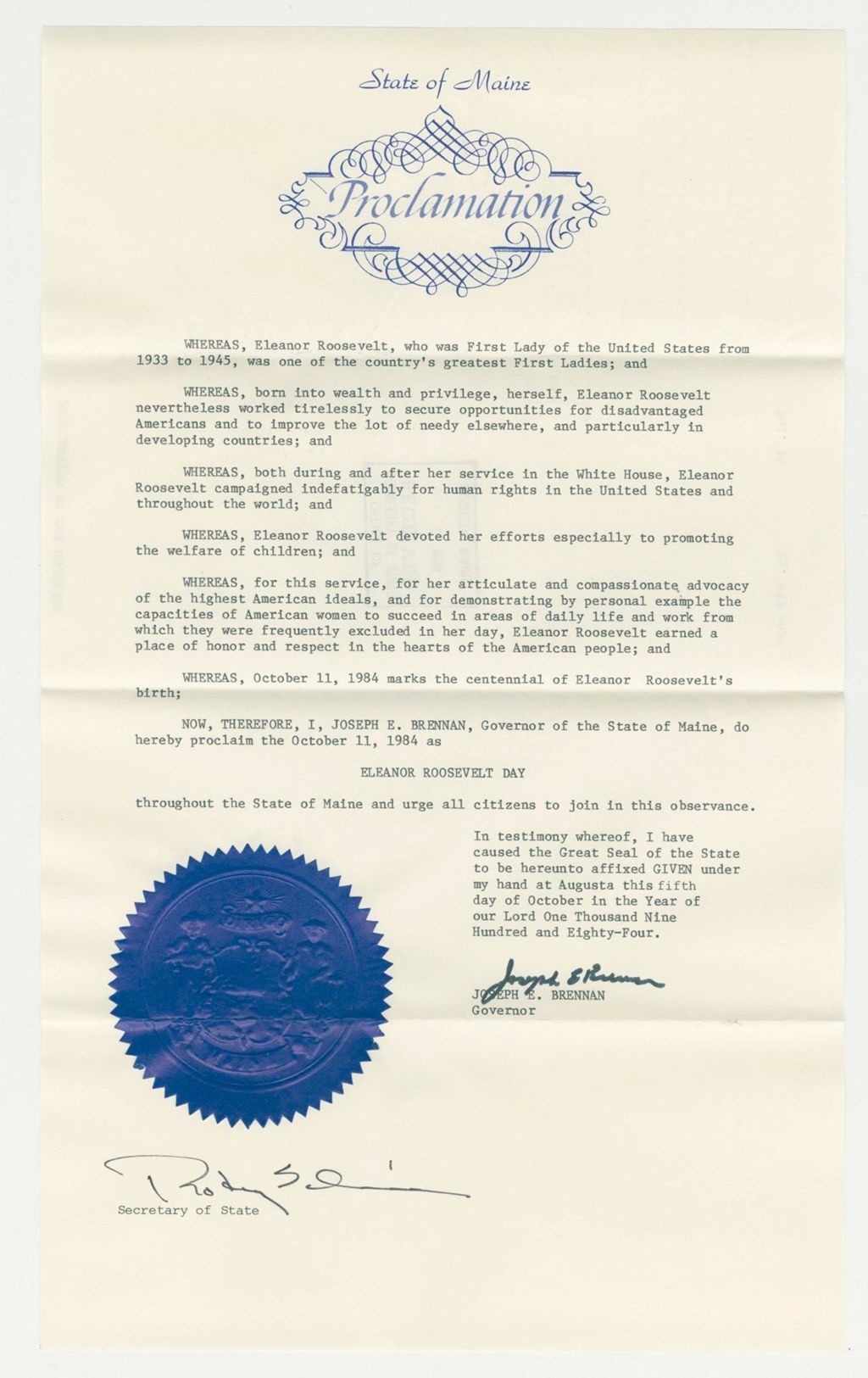 Miniature of Eleanor Roosevelt Day