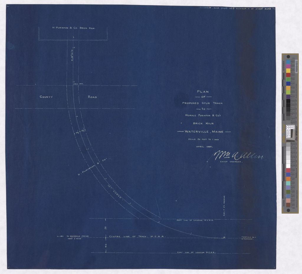 Miniature of Plan of Proposed Spur Track to Horace Purinton & Co's Brick Kiln, Waterville