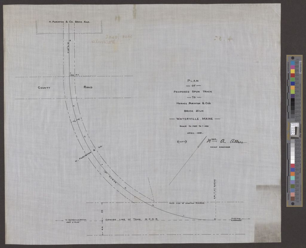 Miniature of Plan of Proposed Spur Track to Horace Purinton & Co's Brick Kiln, Waterville (copy)
