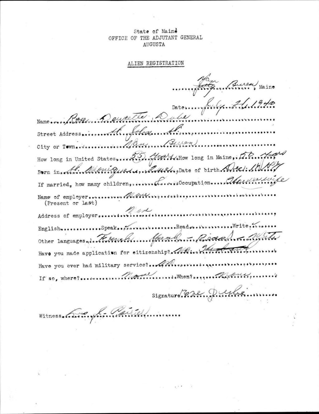 Miniature of Alien Registration- Doucette, Rose (Van Buren, Aroostook County)