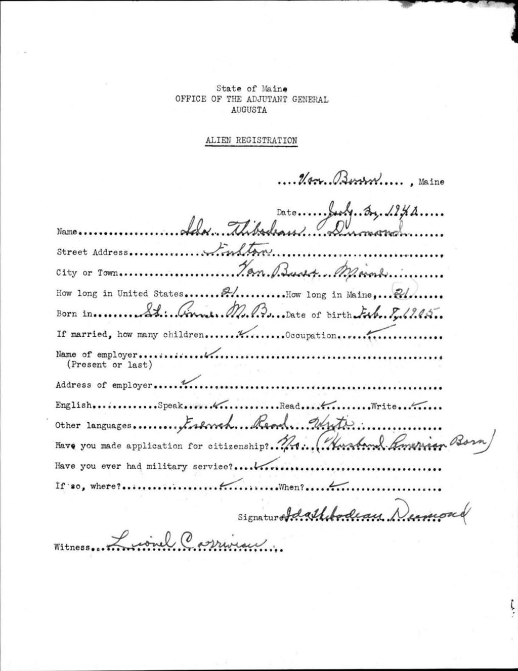 Miniature of Alien Registration- Thibodeau, Ida (Van Buren, Aroostook County)