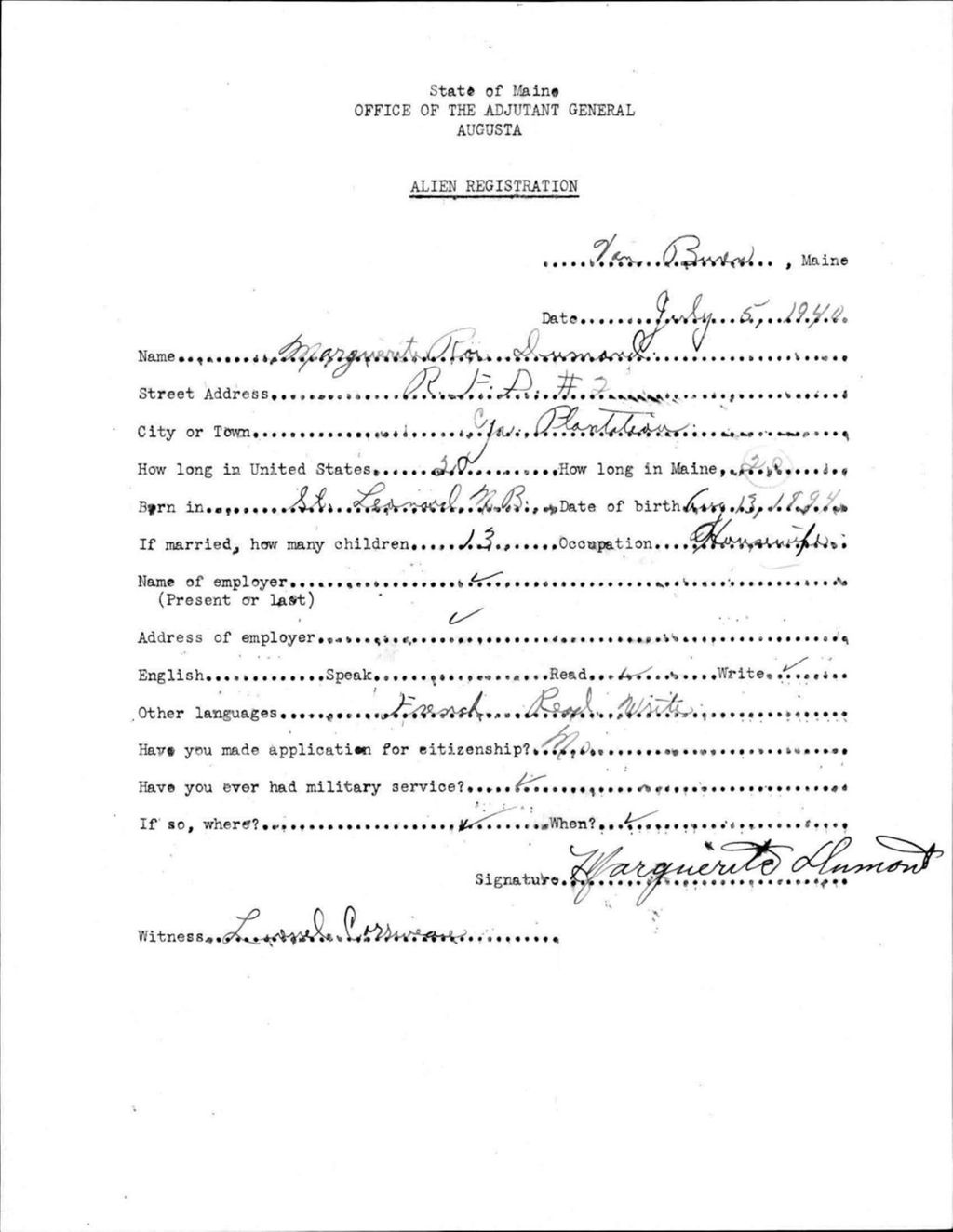 Miniature of Alien Registration- Roi, Marguerite (Van Buren, Aroostook County)