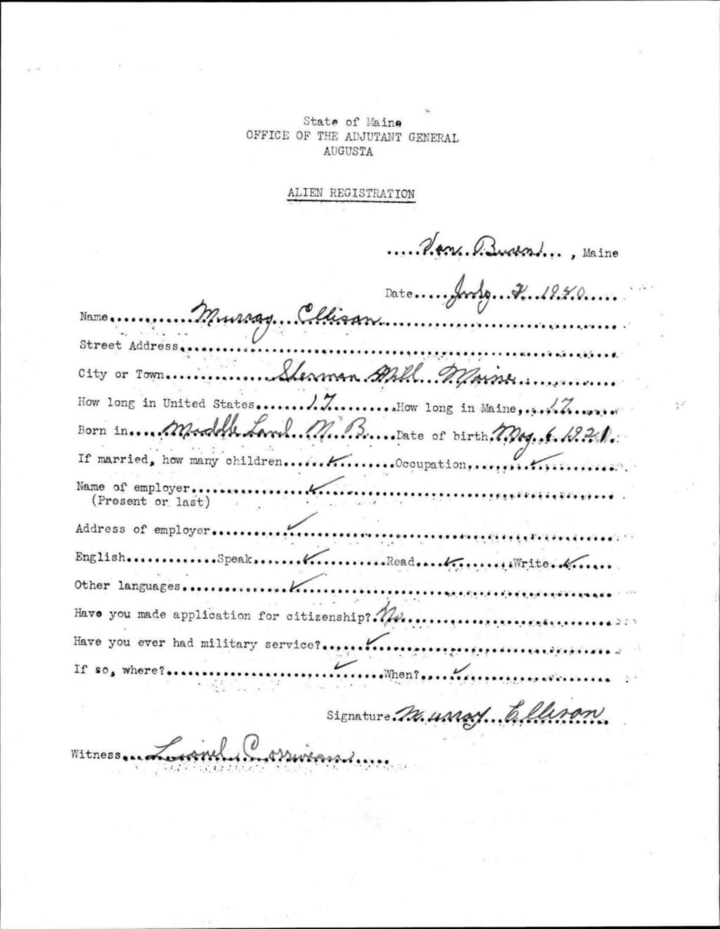 Miniature of Alien Registration- Ellison, Murray (Van Buren, Aroostook County)